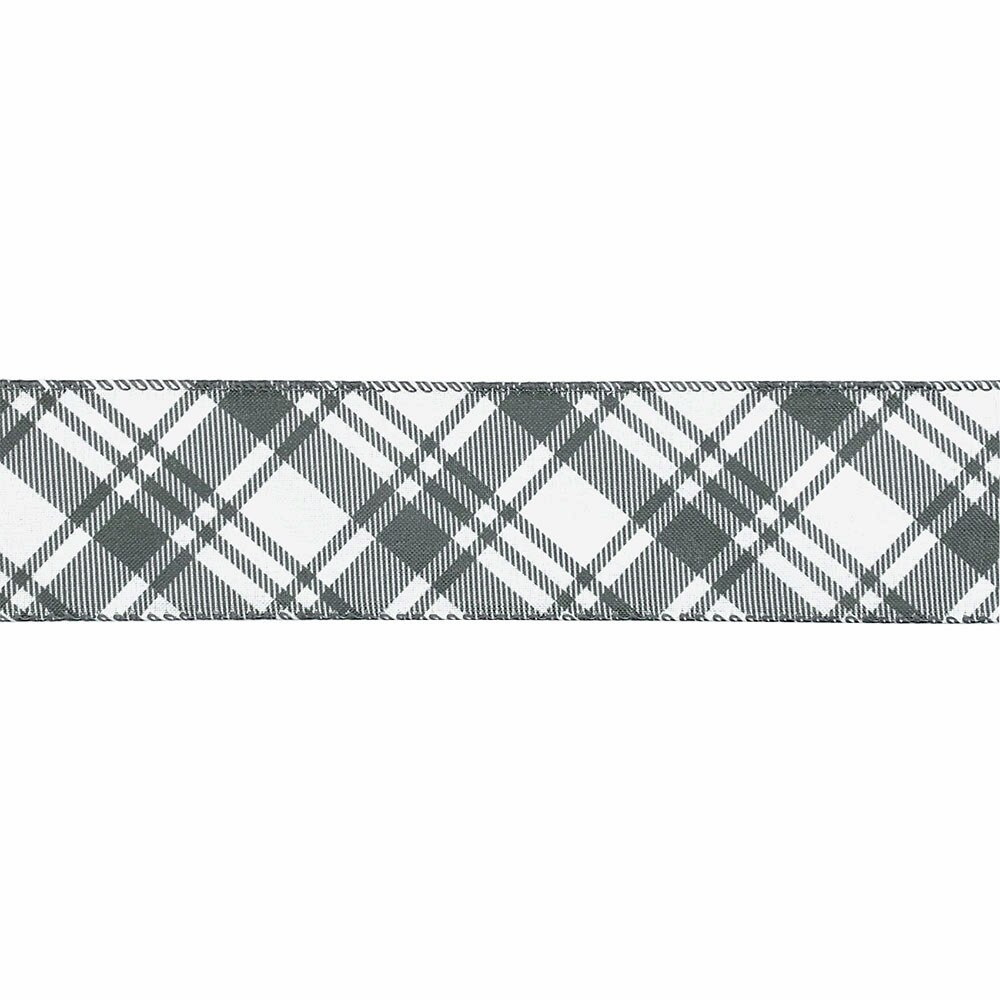 Designer&#x27;s Shop WR 63-5219 2.5&#x201D; x 10 yard Holiday Black and White Plaid wired edge ribbons