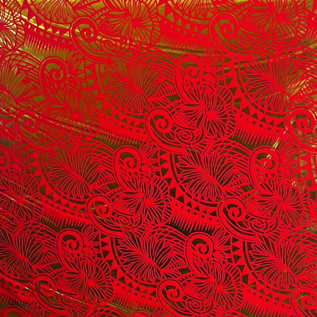 1 Yard Palm Leaves Traditional Tattoo Polyester Fabric Foil 60 Inches Width