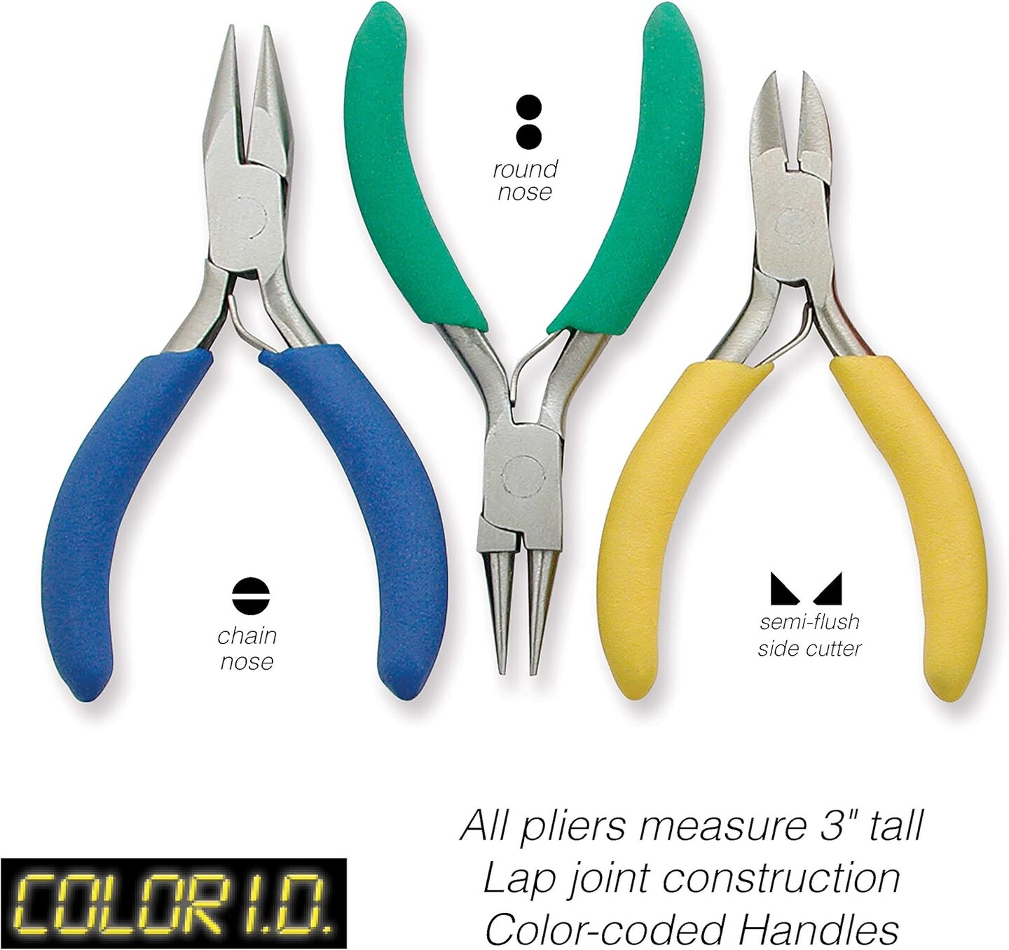 The Beadsmith Color-ID Mini Pliers – Color Coded Set – 3 Inches, 3 Piece Kit: Chain Nose, Round Nose, & Side Cutter – Tools for Jewelry Making