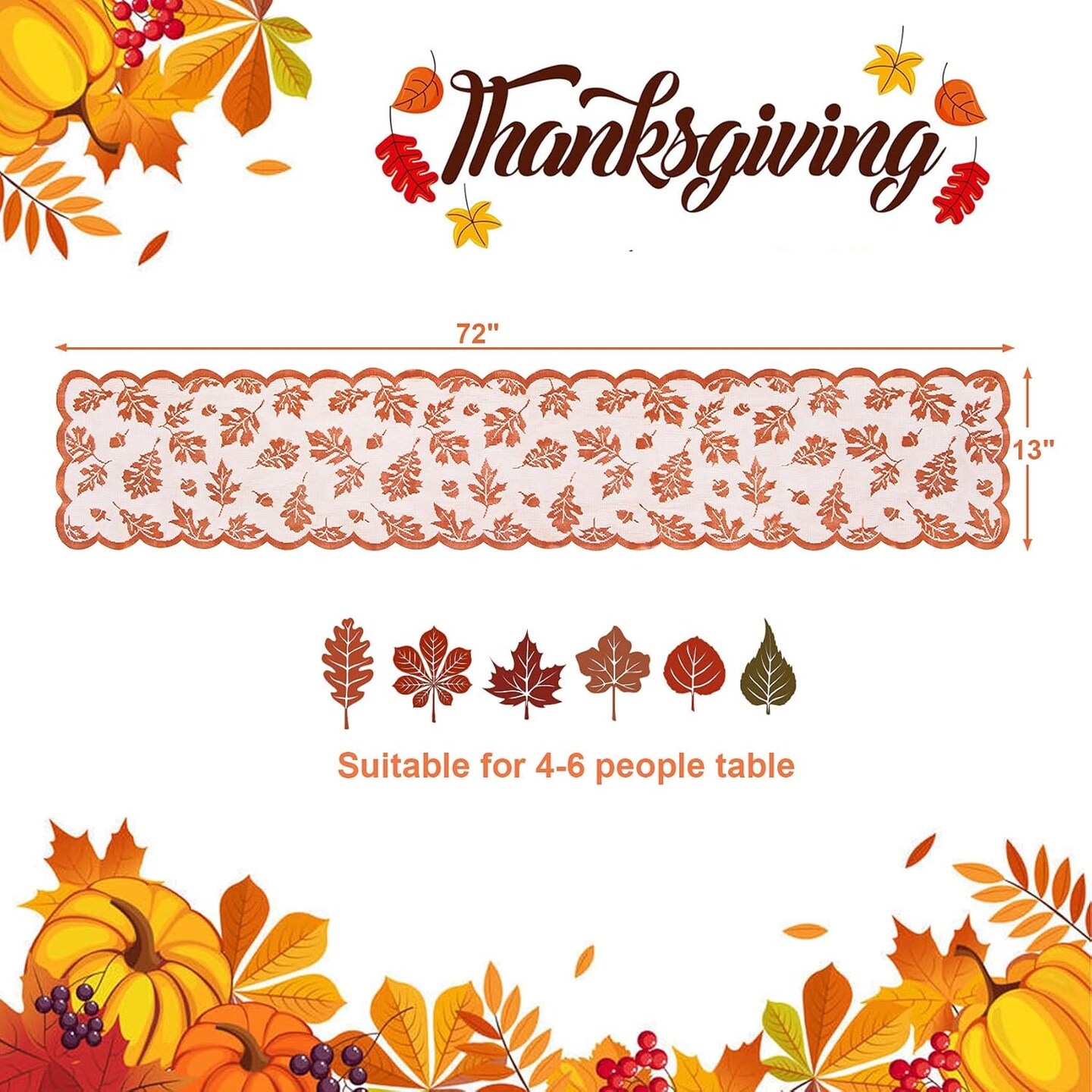 2 Pack Fall Table Runner, Thanksgiving Table Runner,(13 x 72 inches)