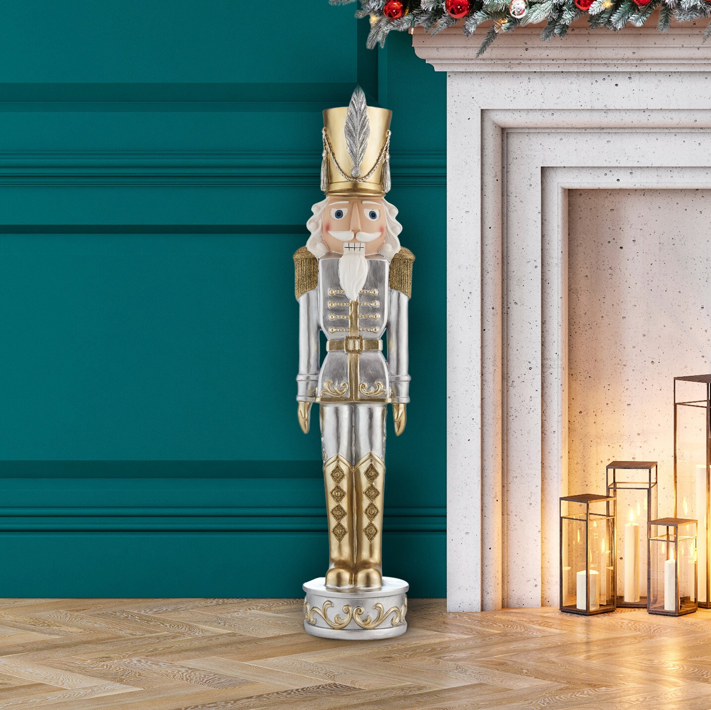 Haute Decor 37 Inch Tall Gold and Silver Nutcracker - Decorative Christmas Nutcracker for Indoor/Outdoor Use - Large Nutcracker for Holiday Decoration