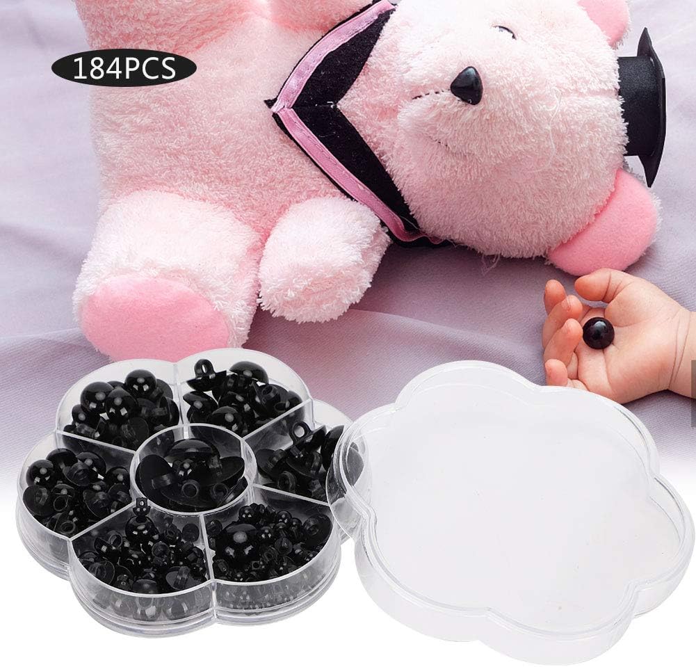 184PCS Plastic Safety Eyes for Amigurumi – Black Crochet Eyes, Stuffed Animal Craft Doll Toys, Mushroom Domed Sewing Buttons with Storage Box
