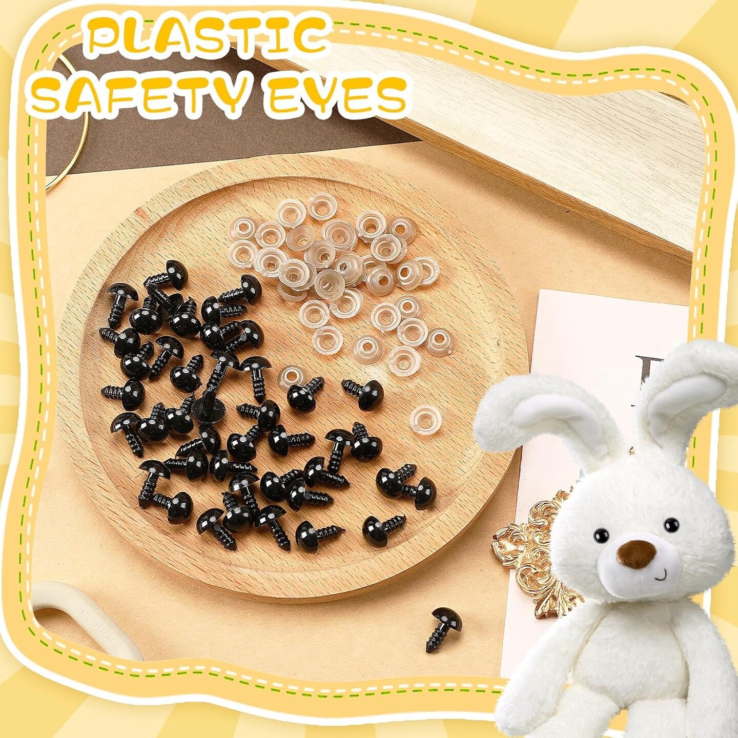 600PCS 10mm Black Plastic Safety Eyes with Washers for Amigurumi, Crochet Dolls, Stuffed Animals & DIY Crafts