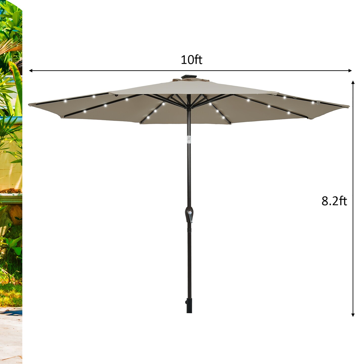 Costway 10' Solar LED Lighted Patio Market Umbrella Shade Tilt Adjustment Crank Tan/Beige/Blue/Navy/Burgundy/Gray