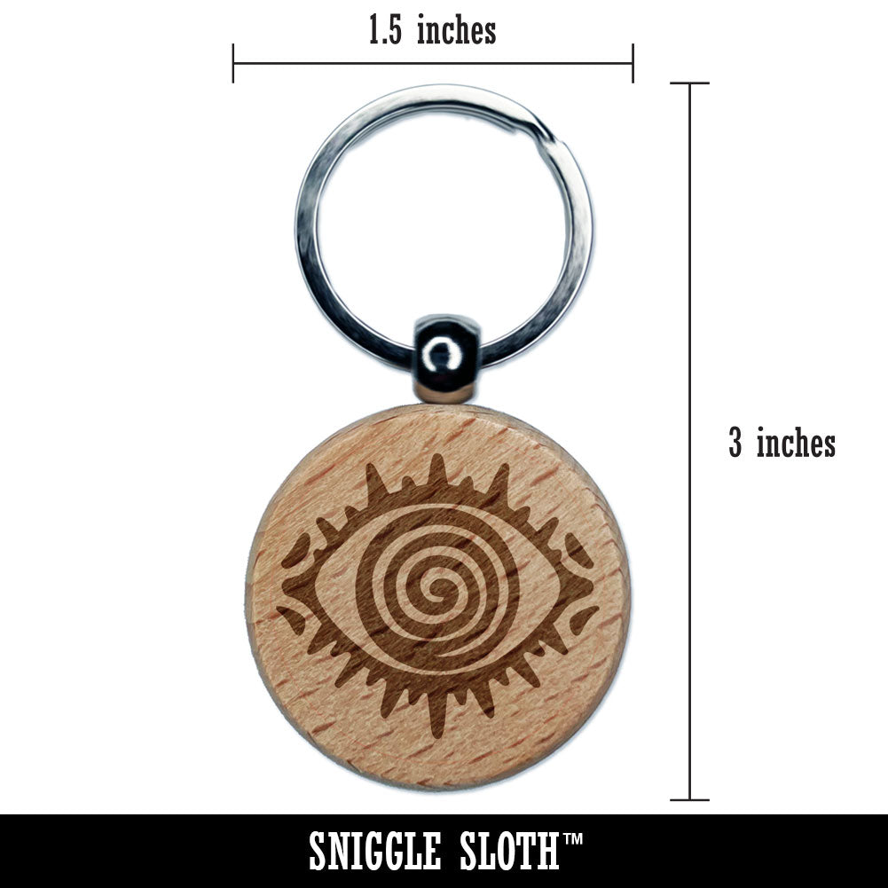 Hypnotic Eye Swirl Pattern Trance Illusion Perception Engraved Wood Round Keychain Tag Charm