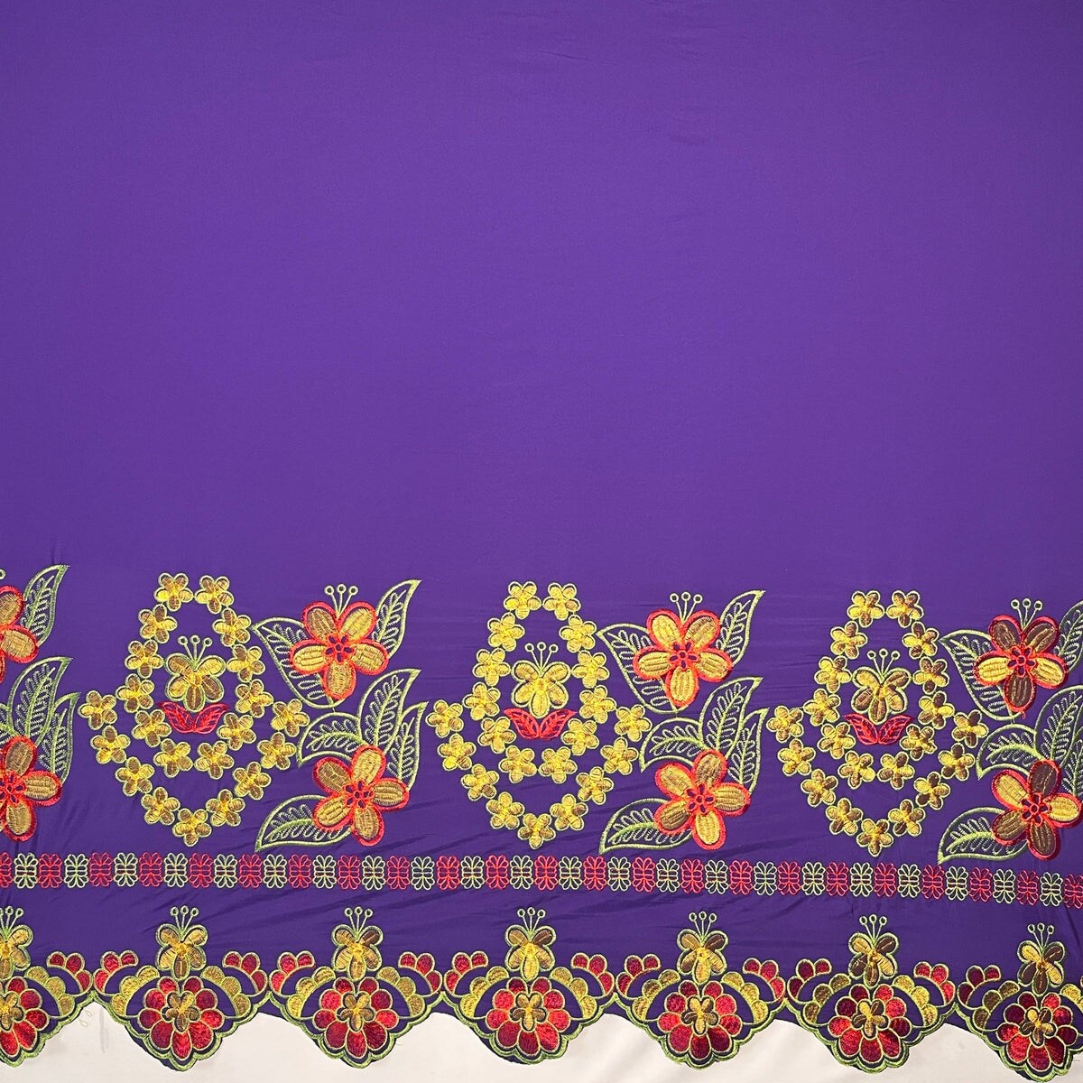 1 Yard Floral Embroidered Border Polyester Fabric 56 Inch Width