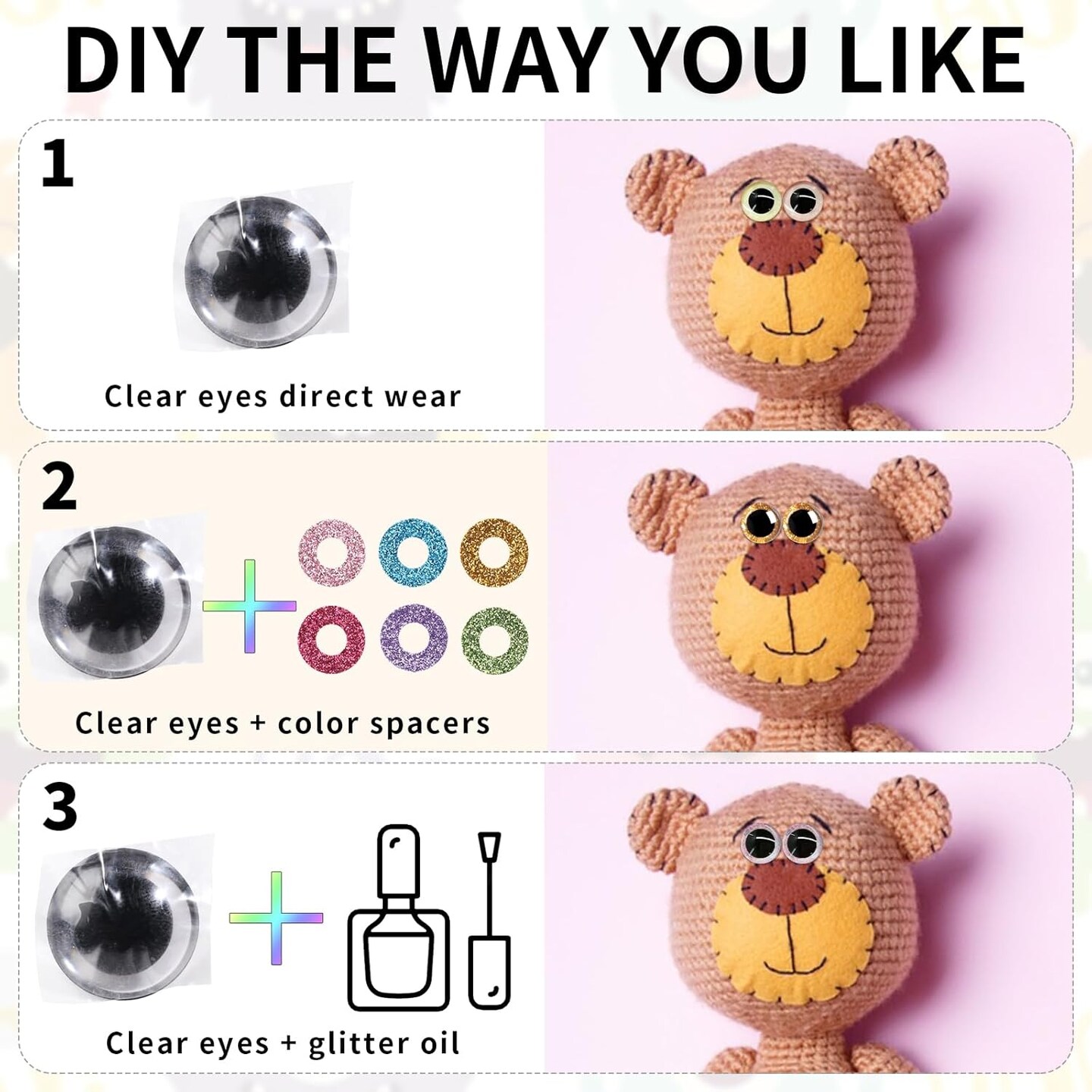 40pcs 30mm Safety Eyes for Amigurumi Glitter Plastic