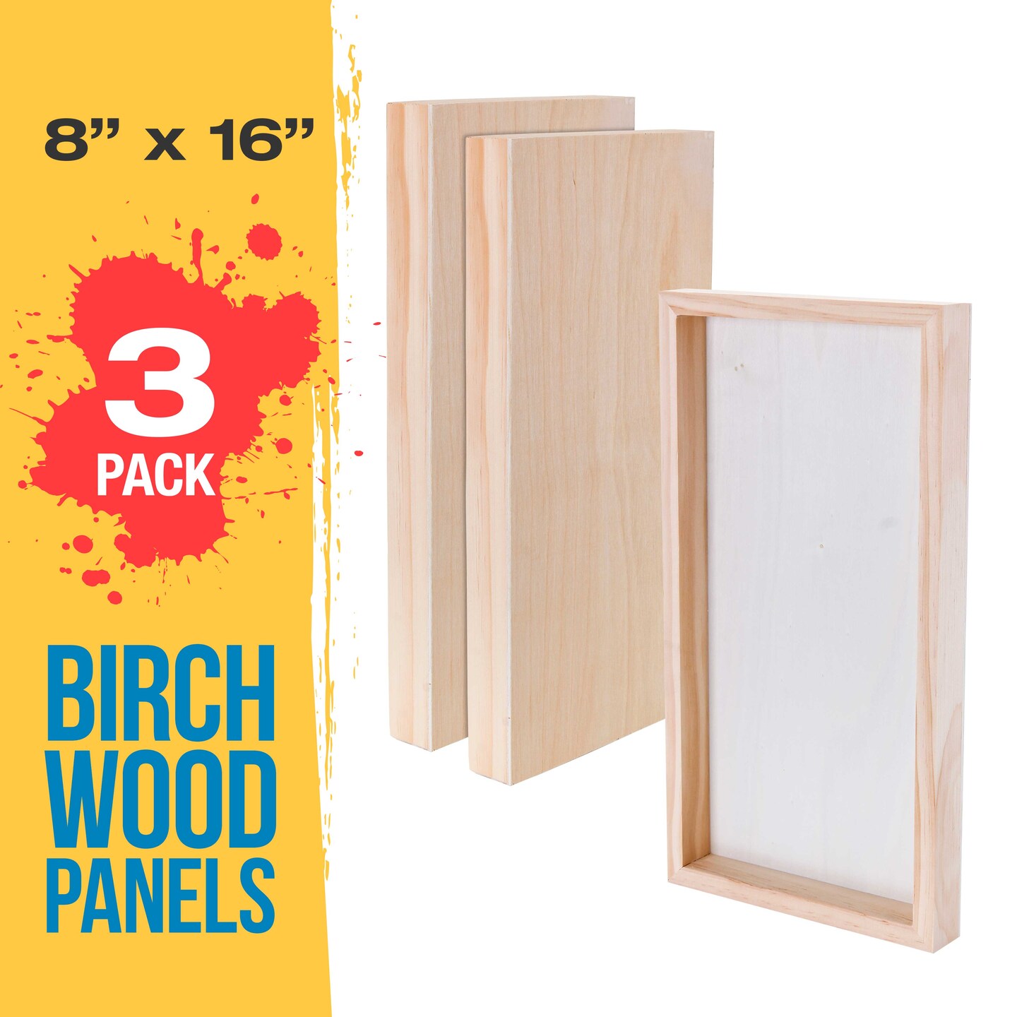 Unfinished Birch Wood Canvas Panels for Painting, 3 Pack of 8x16 inch - Artist Gallery 1-1/2&#x22; Deep, Wooden Wall - Mixed-Media Craft, Acrylic, Oil, Encaustic, Paint Pouring
