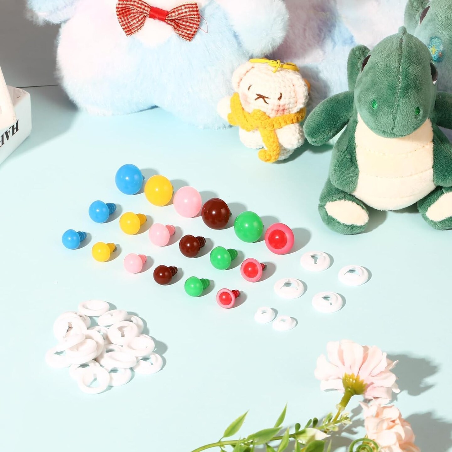 72pcs Safety Eyes for Crocheting with Washers – 10/12/16mm Solid Colored Plastic Safety Eyes for Amigurumi, Dolls, and Stuffed Animals