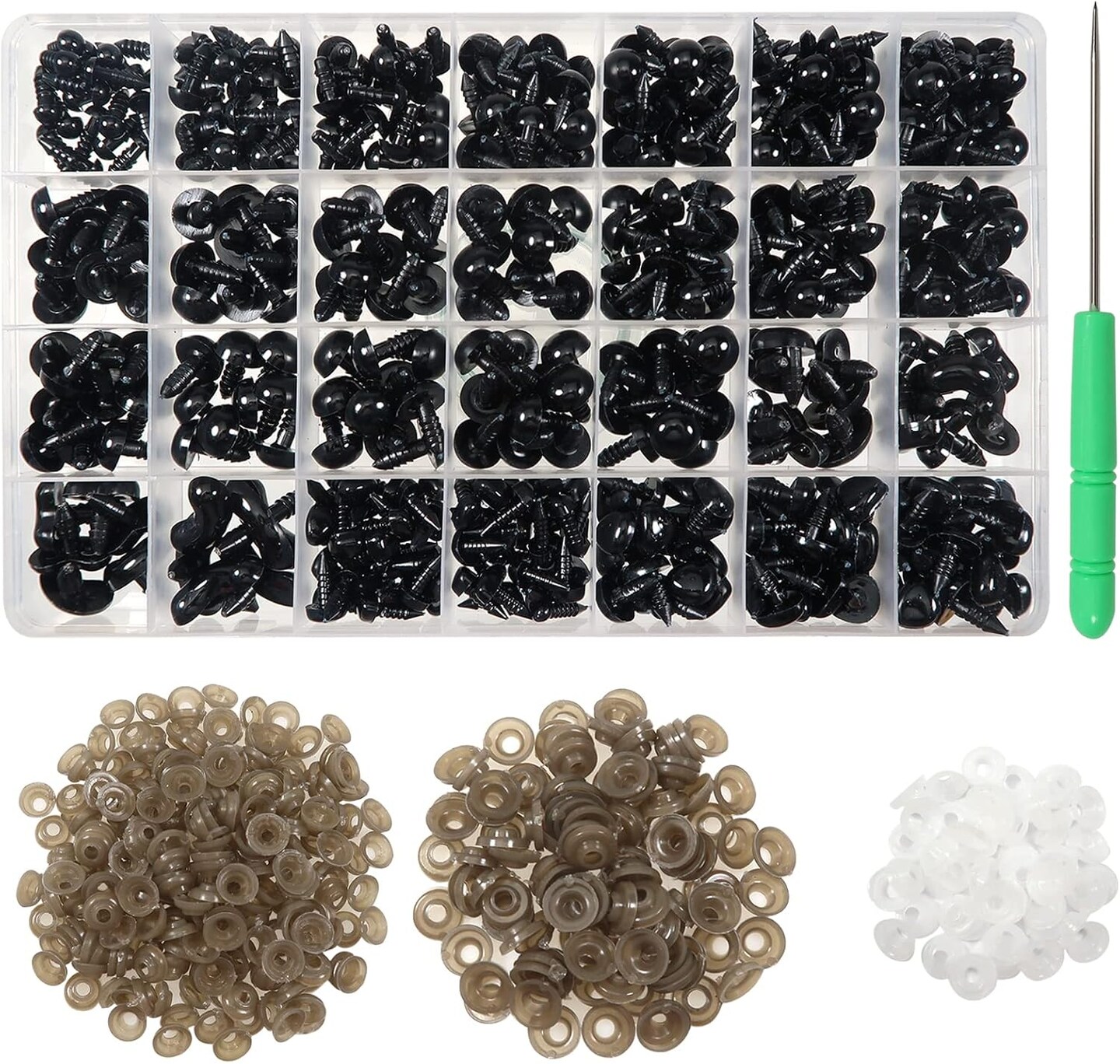 780pcs Black Safety Eyes & Noses with Washers – Plastic Craft Eyes and Noses 6–12mm for Amigurumi, Crochet Dolls, Stuffed Animals & DIY Plush Projects