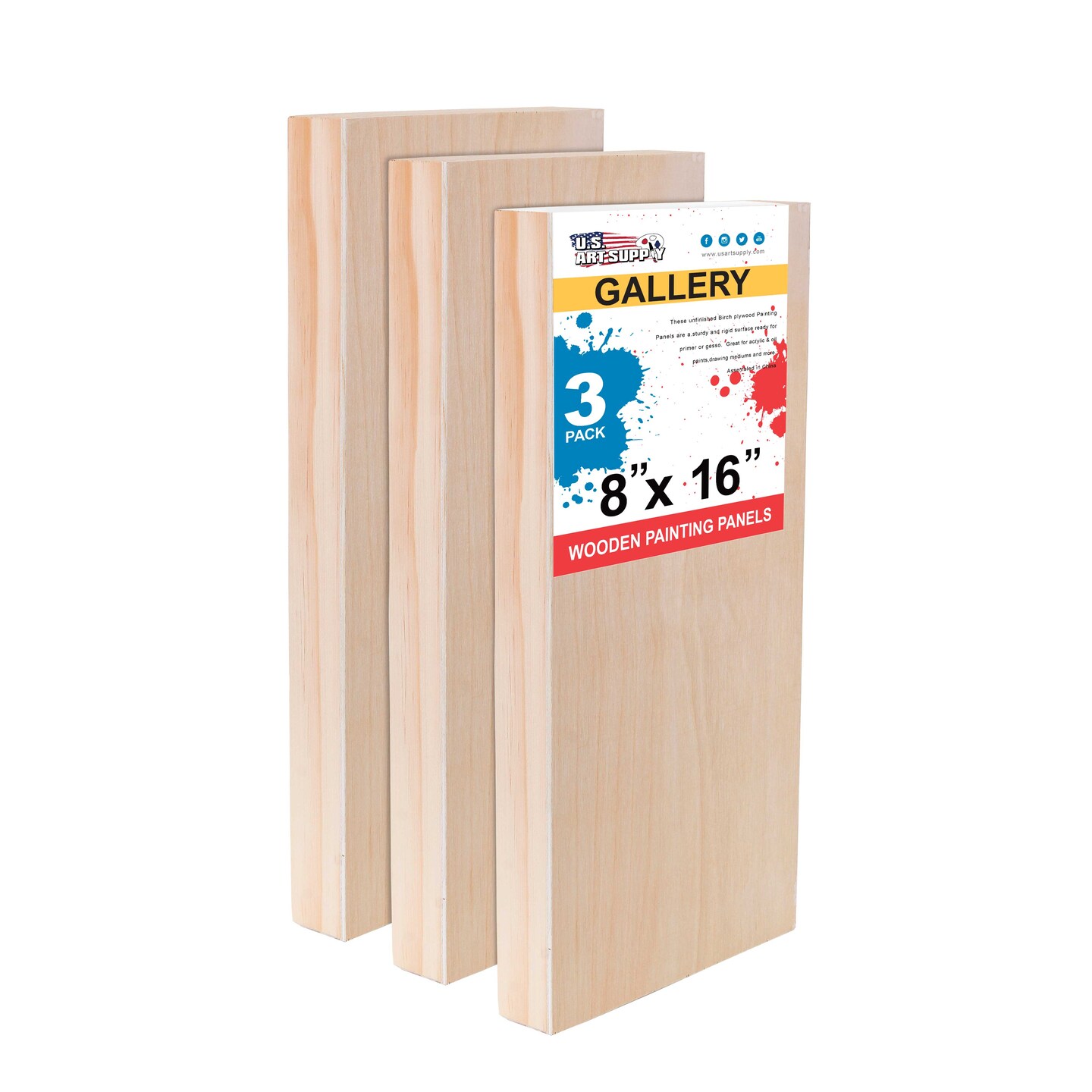 Unfinished Birch Wood Canvas Panels for Painting, 3 Pack of 8x16 inch - Artist Gallery 1-1/2&#x22; Deep, Wooden Wall - Mixed-Media Craft, Acrylic, Oil, Encaustic, Paint Pouring