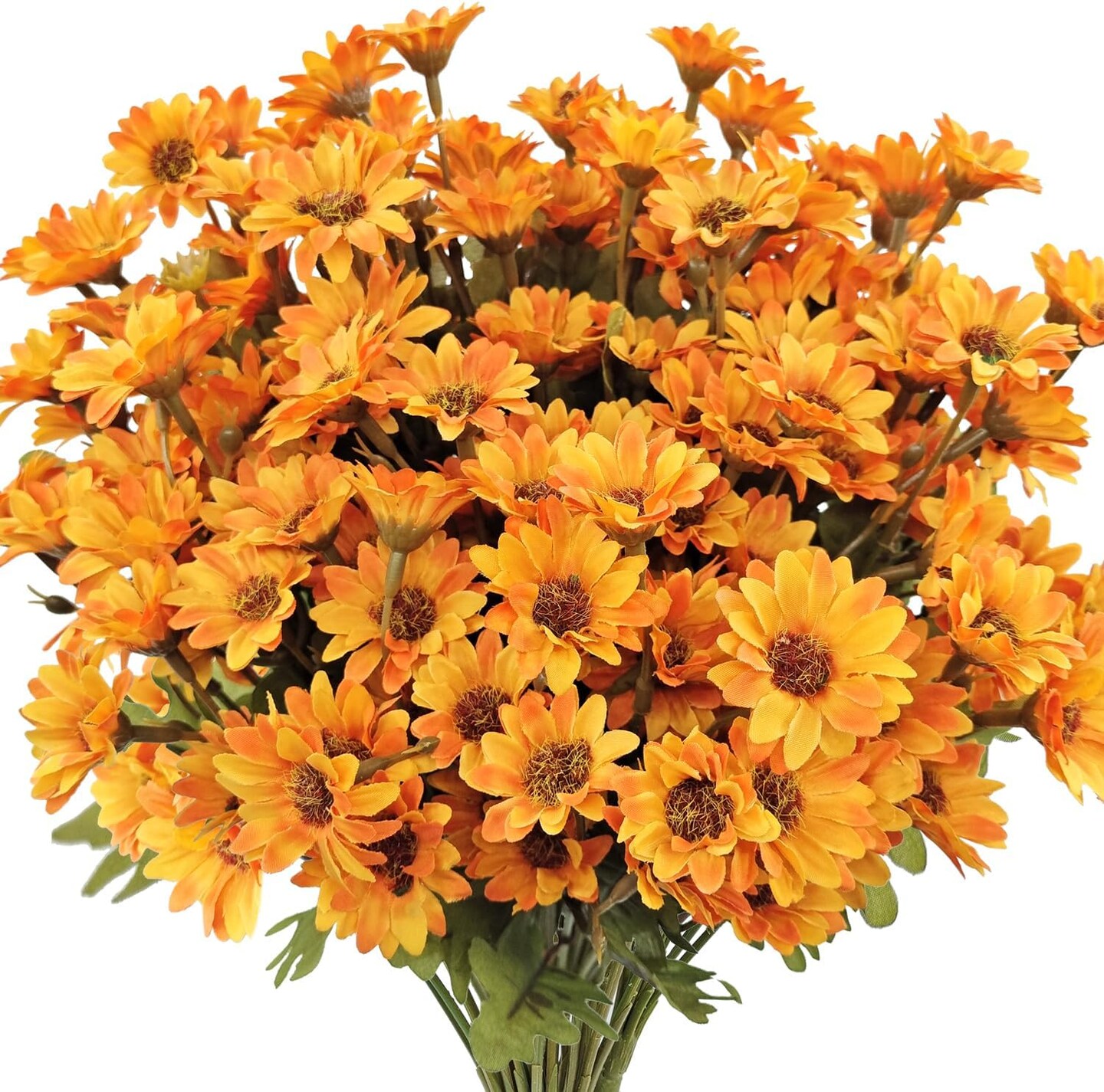 7-Pack Artificial Fall Mums – 12.6” Silk Faux Daisy Flowers for Indoor & Outdoor Home Décor, Porch, Pots, Planters, Garden & Seasonal Autumn Arrangements (Orange)