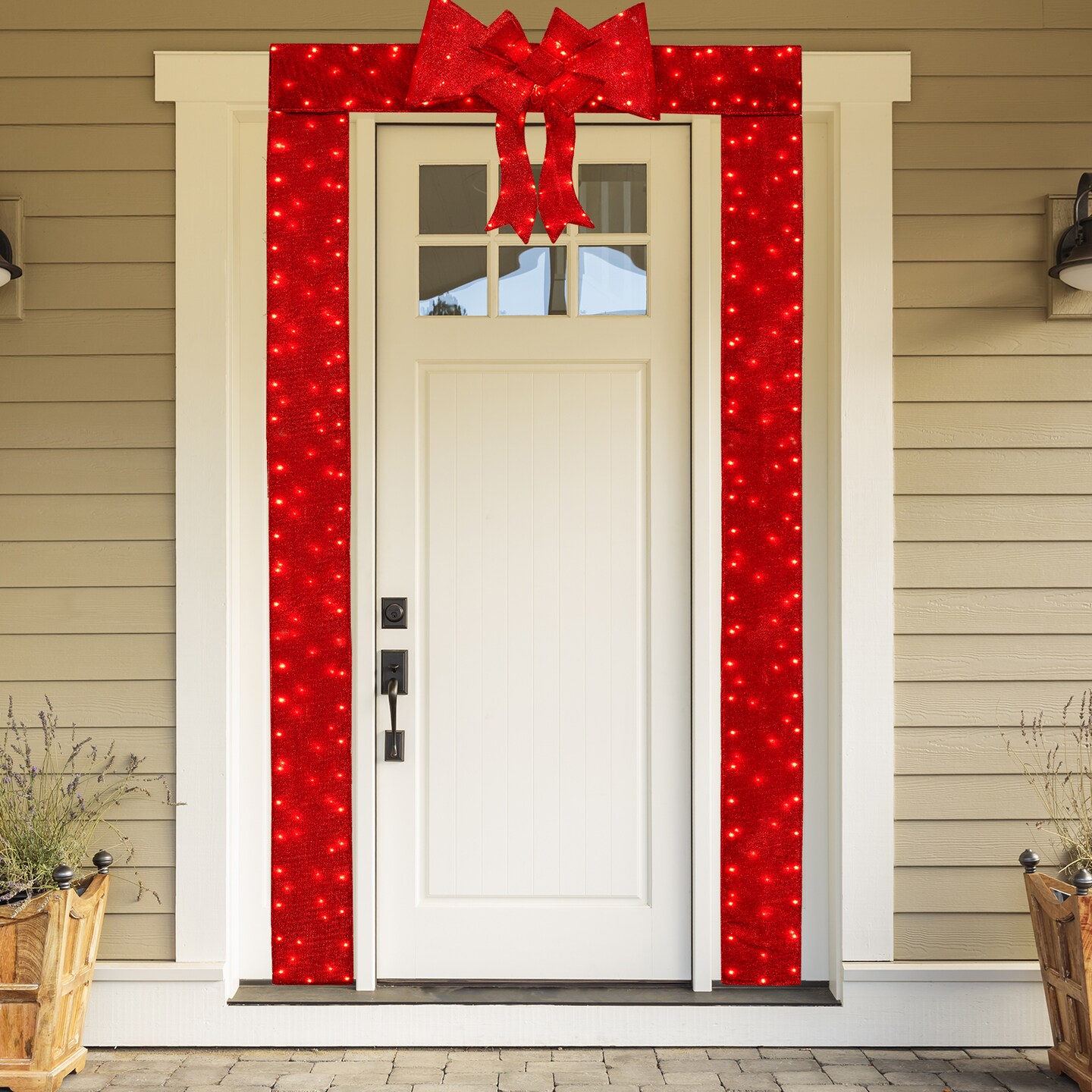 Pre-Lit LED Lighted Christmas Doorway Arch Festive Door Decoration with Bow