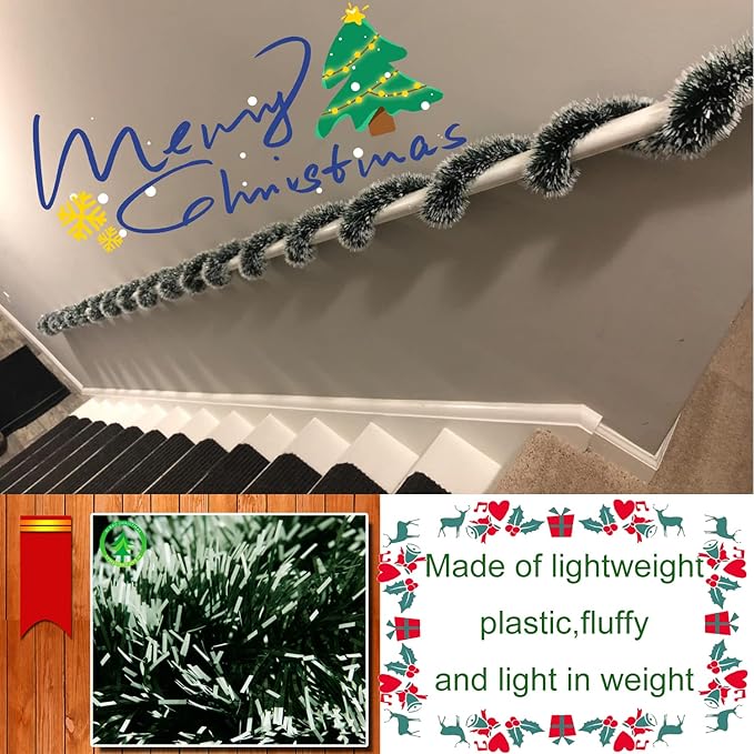50 Feet Garland for Christmas Decorations,Green Snowy Garland,Artificial Christmas Pine Streamers for Party Hanging Ceiling Decorations