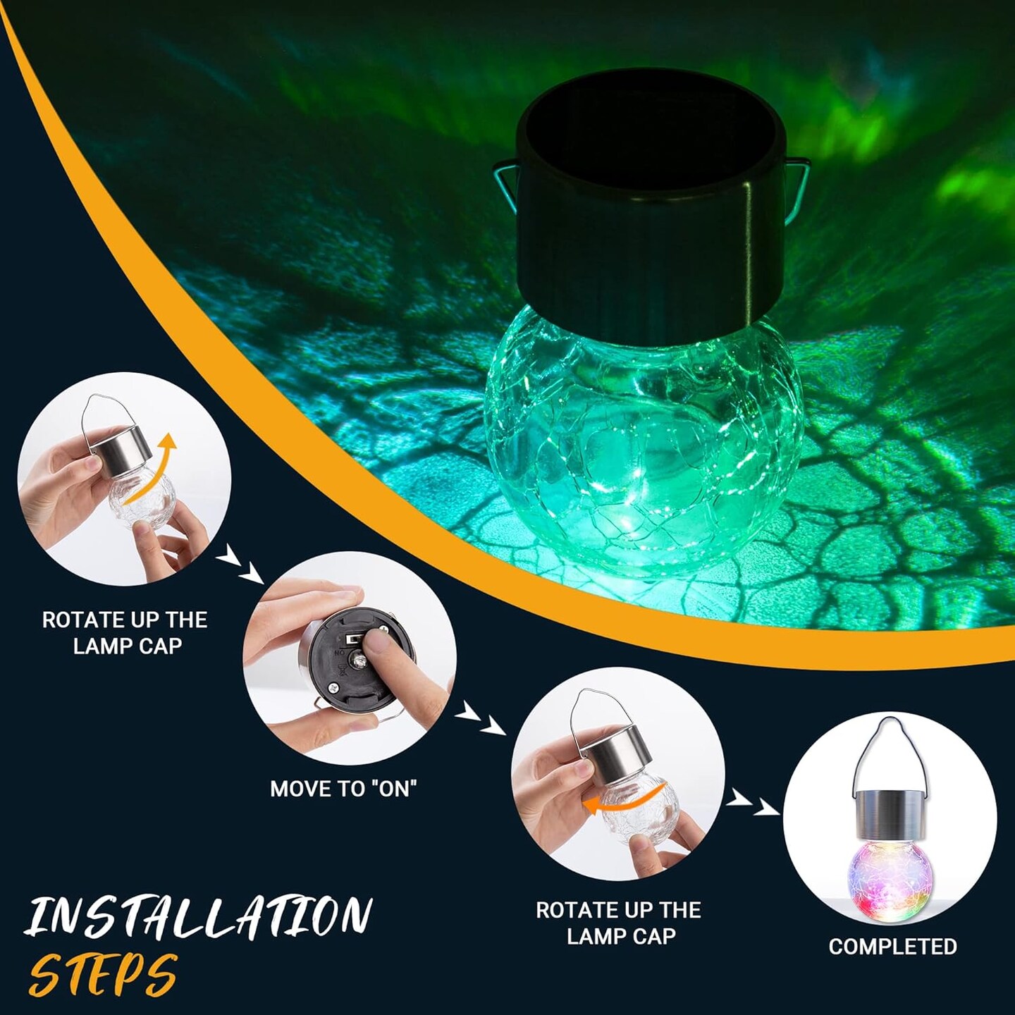 8 Pack Solar Hanging Lights, Christmas Decoration Lights with Multi-Color Changing Cracked Glass Hanging Ball Solar Outdoor Lights Waterproof Solar Lanterns for Garden, Yard, Patio, Lawn