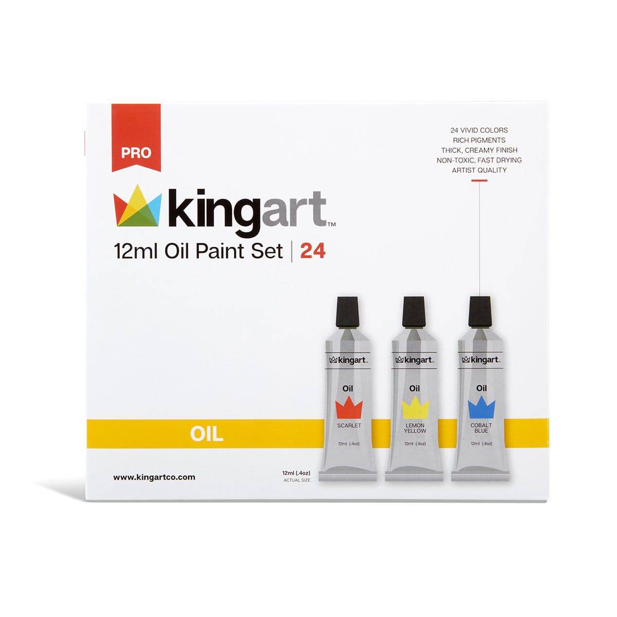 KINGART&#xAE; PRO Artist Oil Paint, 12ml (.4oz),  Set of 24 Unique Colors