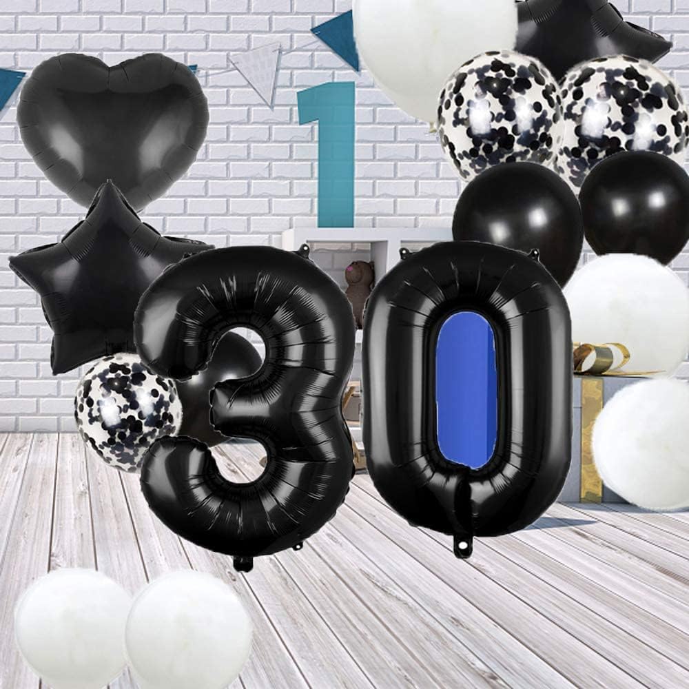30th Birthday Balloon 30 Birthday Decorations (Black)