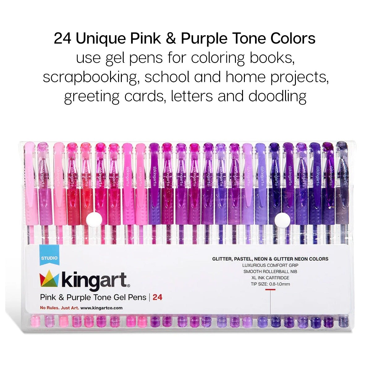 KINGART&#xAE; Gel Pens, Soft Grip, 24 Pink &#x26; Purple Tone Colors