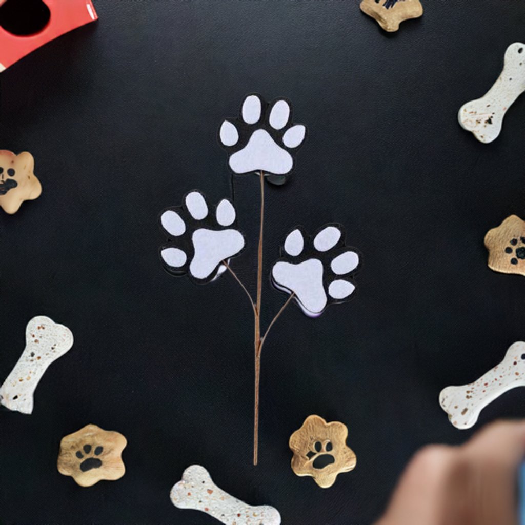 13.5&#x22; Felt Paw Print Spray: Black/White