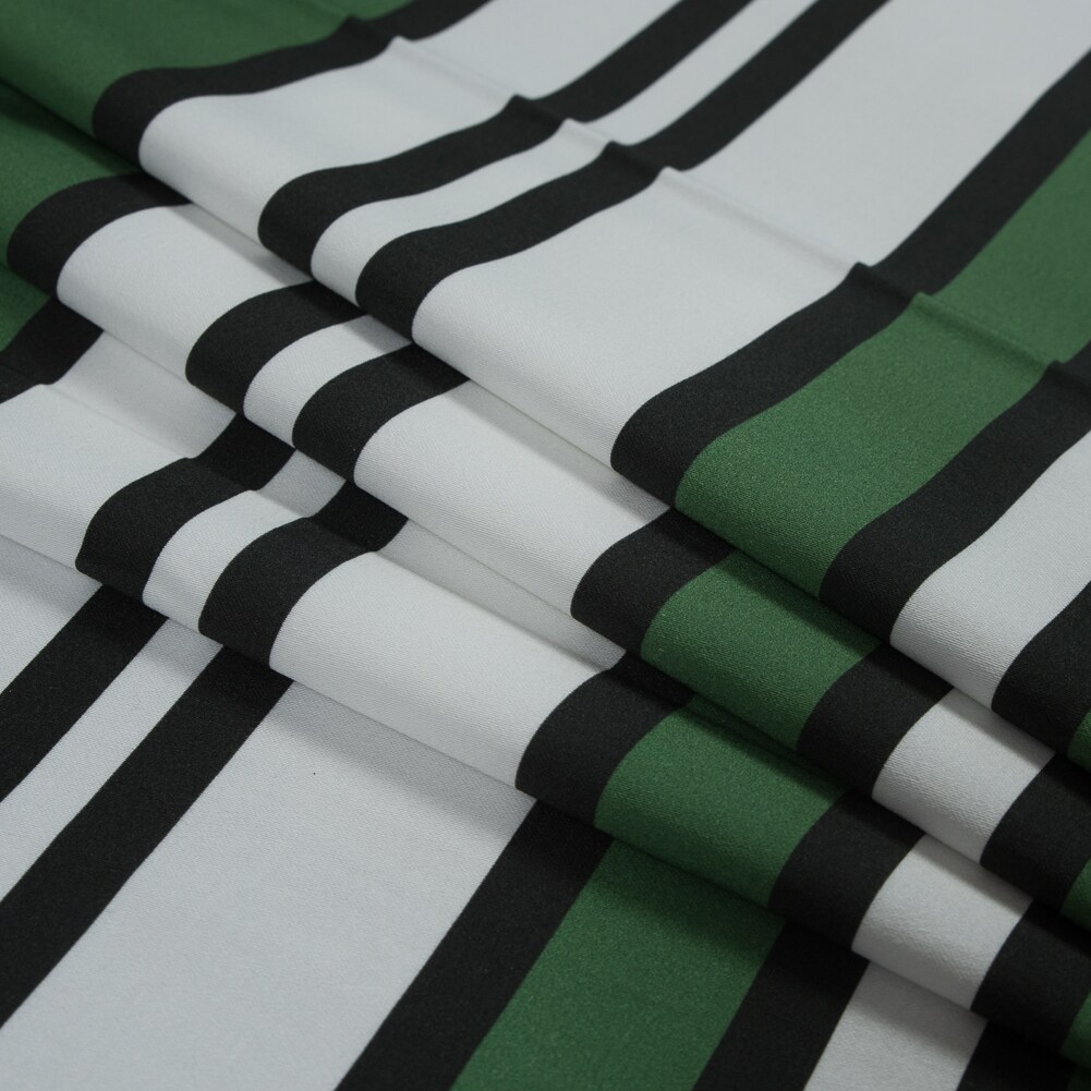 1 Yard Stretch Cotton Sateen - Green and White Stripes - Aina Stripe Print Fabric