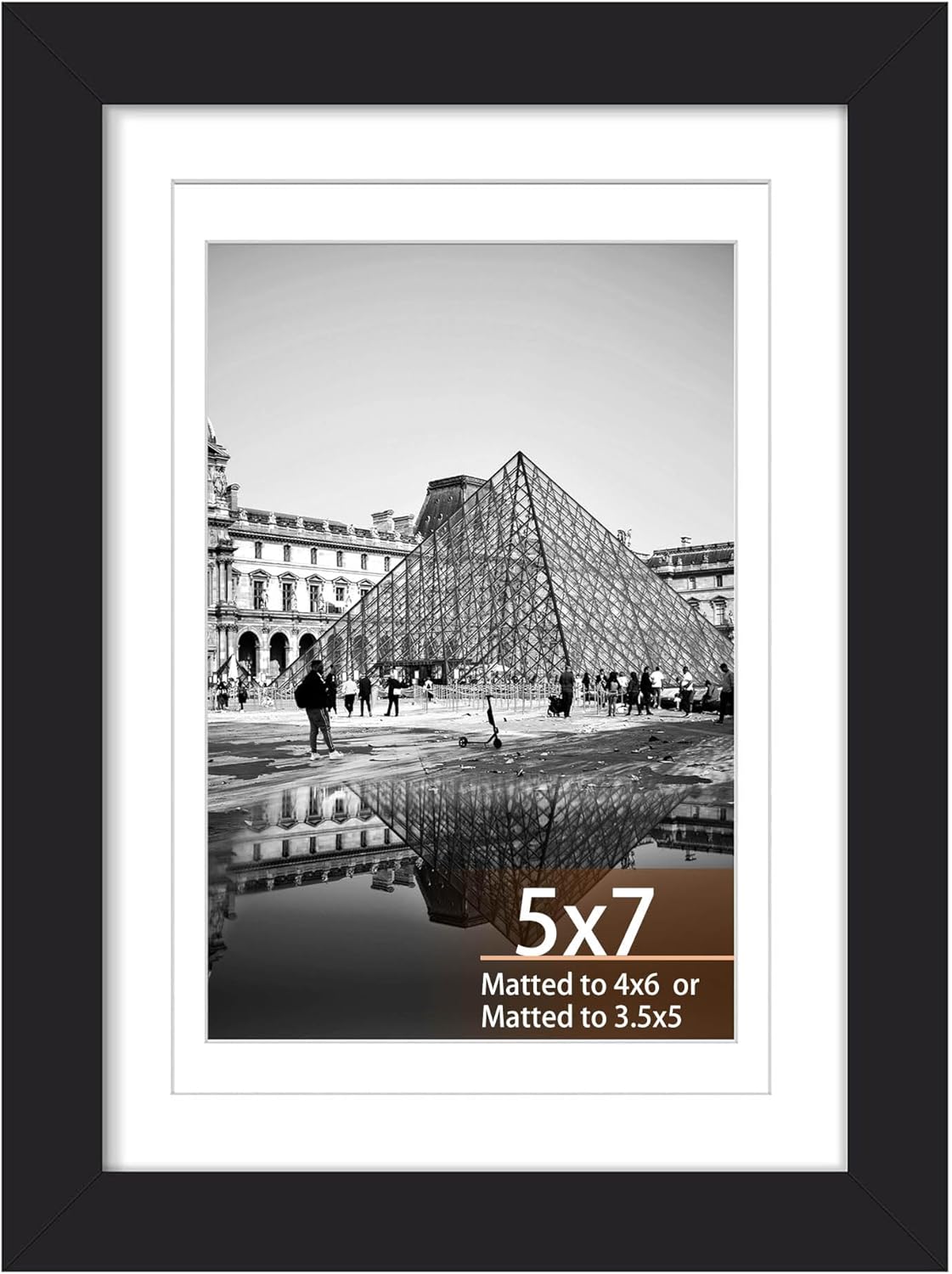 5x7 Picture Frame, Display Photo 4x6 and 3.5x5 With Mat or 5x7 Without Mat(Black)7"L x 5"W
