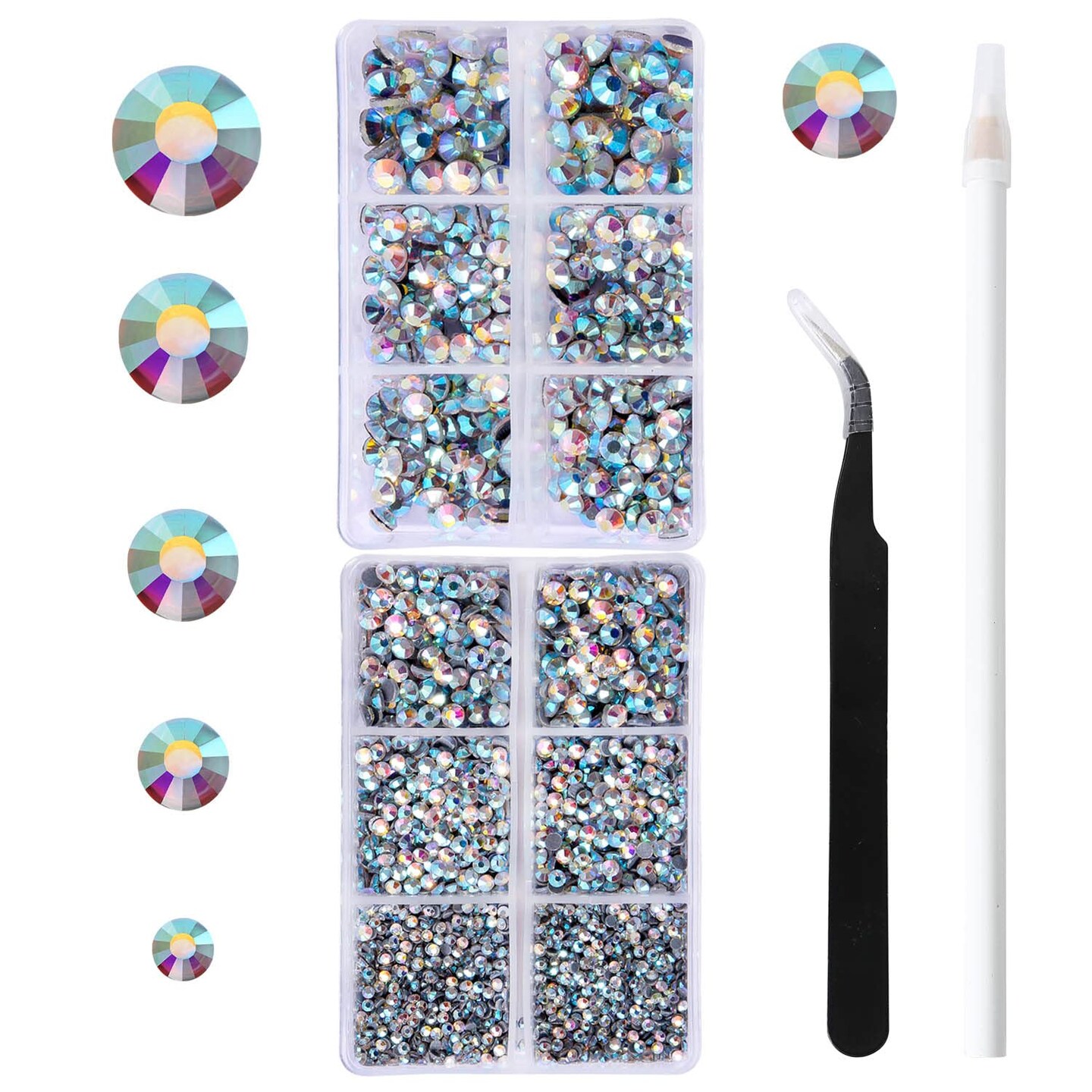 MEIBITE 6796PCS Crystal Ab Hotfix Rhinestones Crystal Stones Glass for Fabric Clothes Shirts Sparkly Flat Back Round with Tweezers and Picking Pen (SS6~SS30 Set)