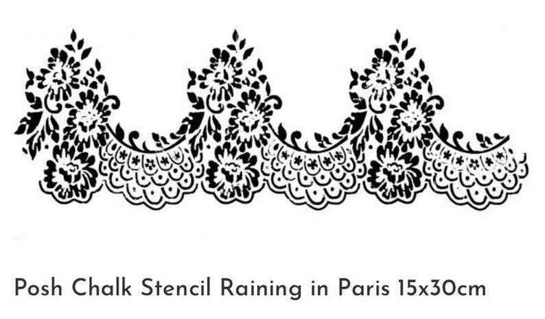 Posh Chalk - Raining in Paris Lace Border Stencil 6x12 inches