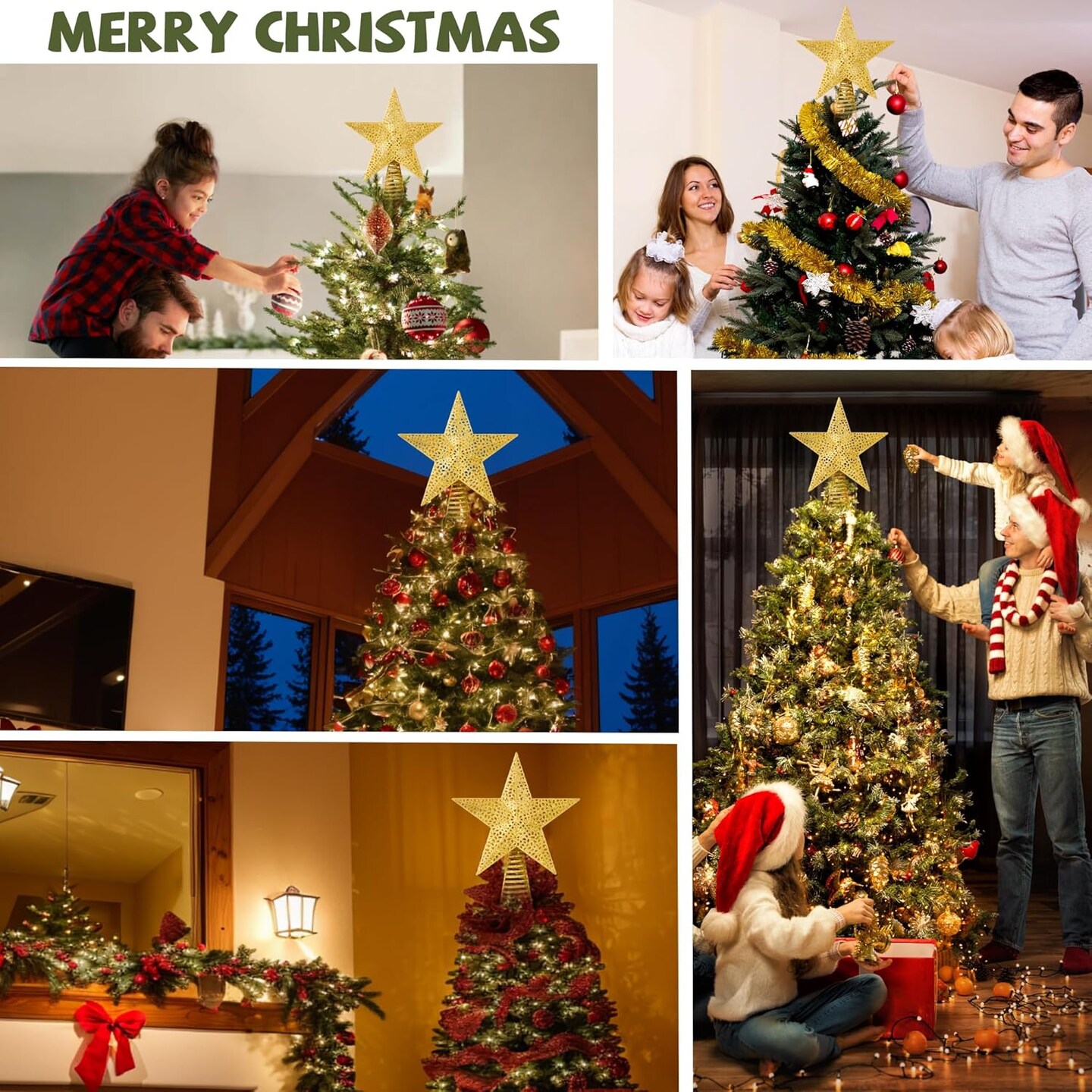 Christmas Tree Star Topper with 6 Switchable Projection Patterns (Gold/White)