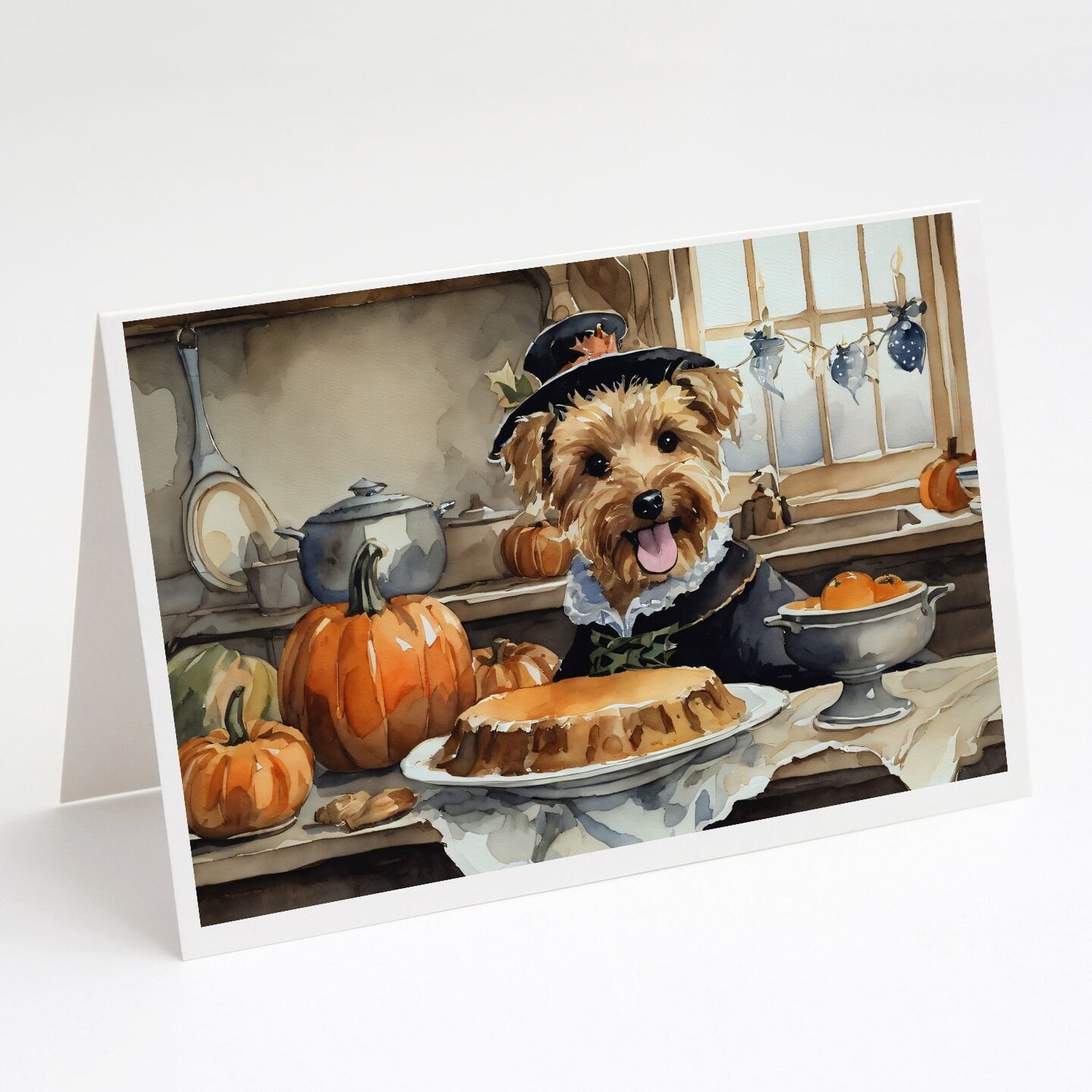 Edge Collections - 5" x 7" - Multicolor - Lakeland Terrier Fall Kitchen Pumpkins Greeting Cards with Envelopes - 8 Pieces