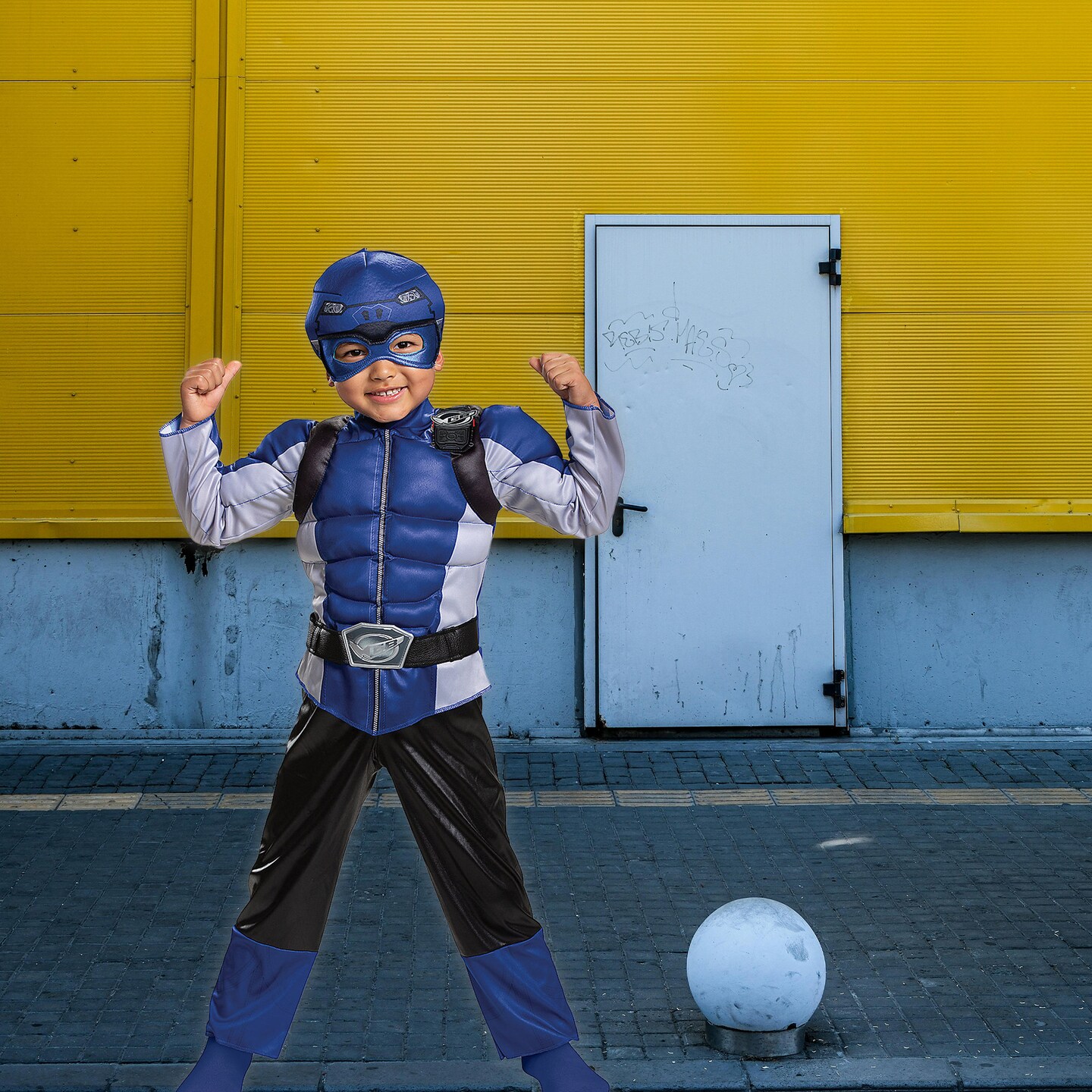 Toddler Blue Ranger Beast Muscle Costume Jumpsuit with Headpiece