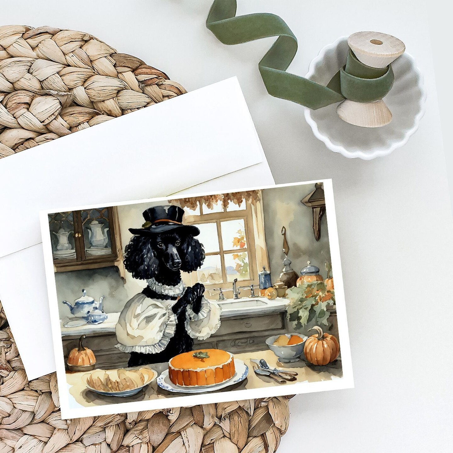 Edge Collections - 5" x 7" - Multicolor - Poodle Fall Pumpkins Kitchen Greeting Cards - 8 Pieces