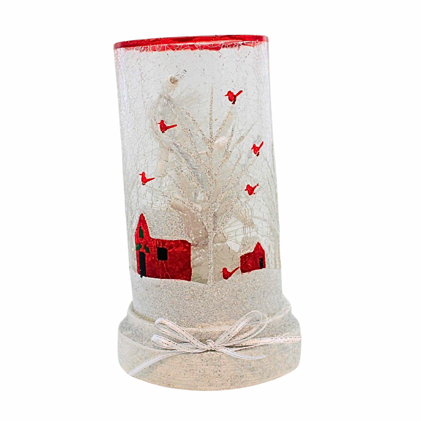 Stony Creek 8.25 In Clearly Winter Hurricane Pre-Lit Christmas Lighted Glass Accent , Christmas Decor Cardinal Barn