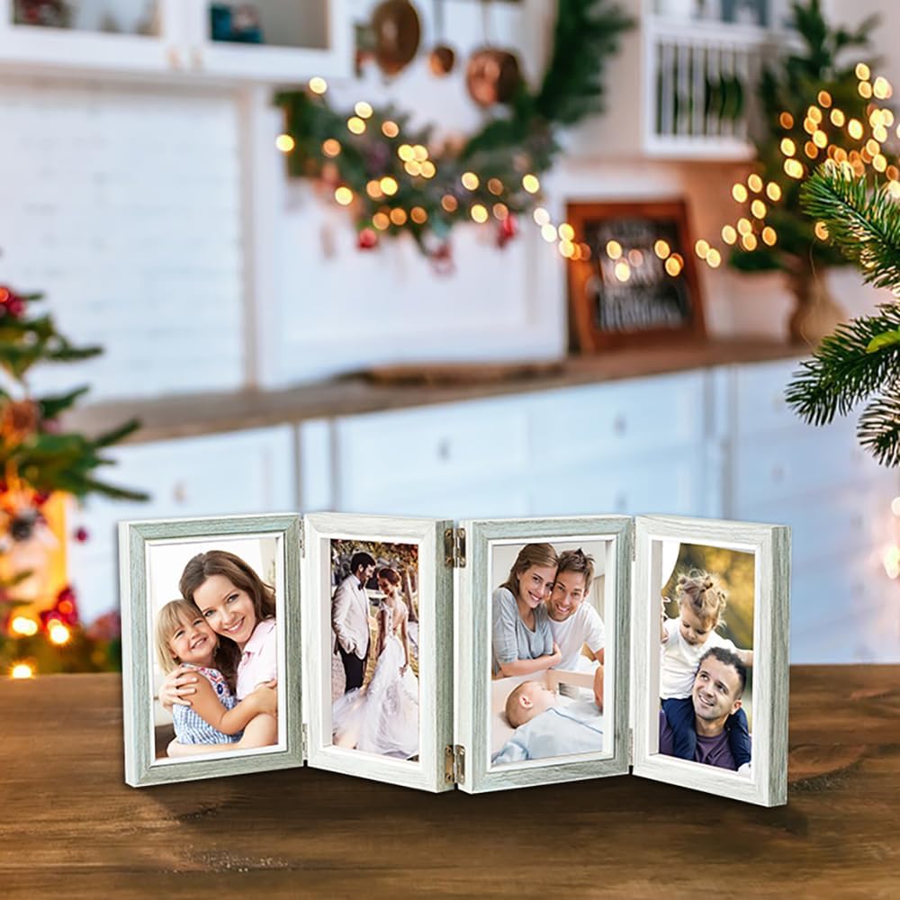 4 Folding 5x7 Inch Hinged Picture Frame High Definition Natural Wood Picture Frame(Grey)6.9"L x 5.8"W