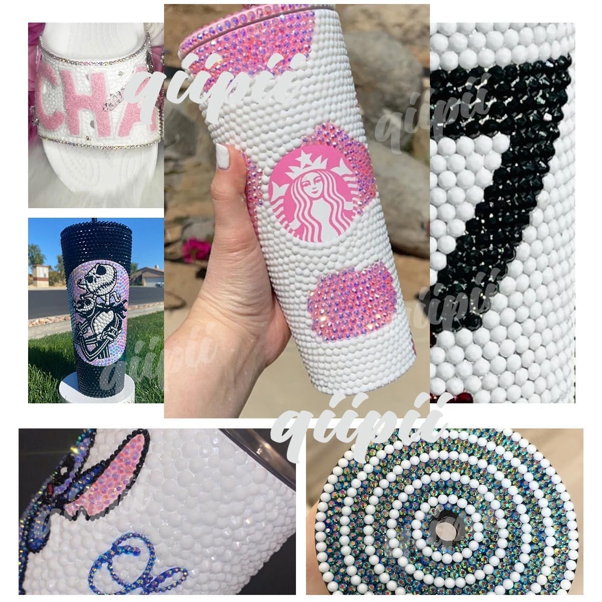 qiipii Transparent White AB Resin Flatback Rhinestones for Crafting 2mm 3mm 4mm 5mm 6mm Clear AB Flatback Jelly Stones Gems Diamonds for Nails Face Eyes Makeup Tumblers Mugs Bottles DIY Crafts