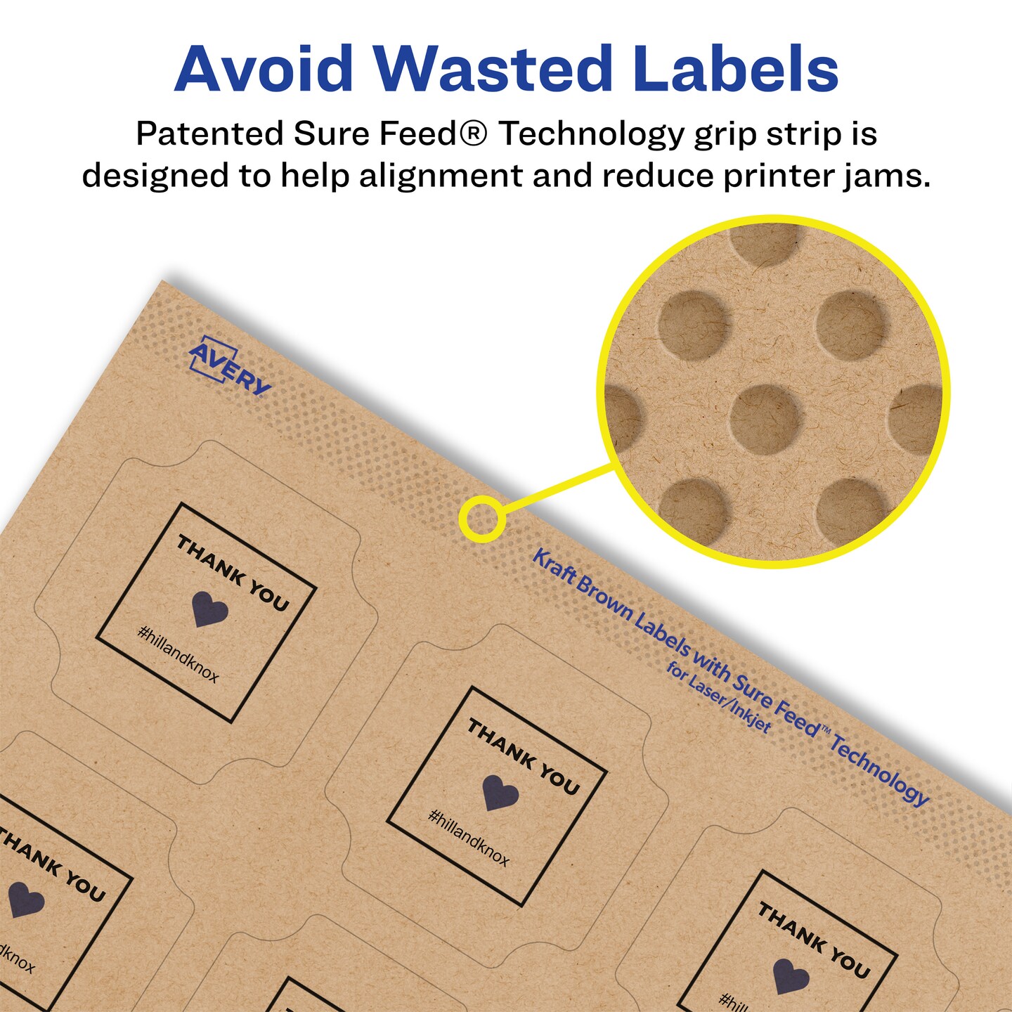 Avery Kraft Brown Square Scalloped Labels with Sure Feed, 1-5/8" x 1-5/8"