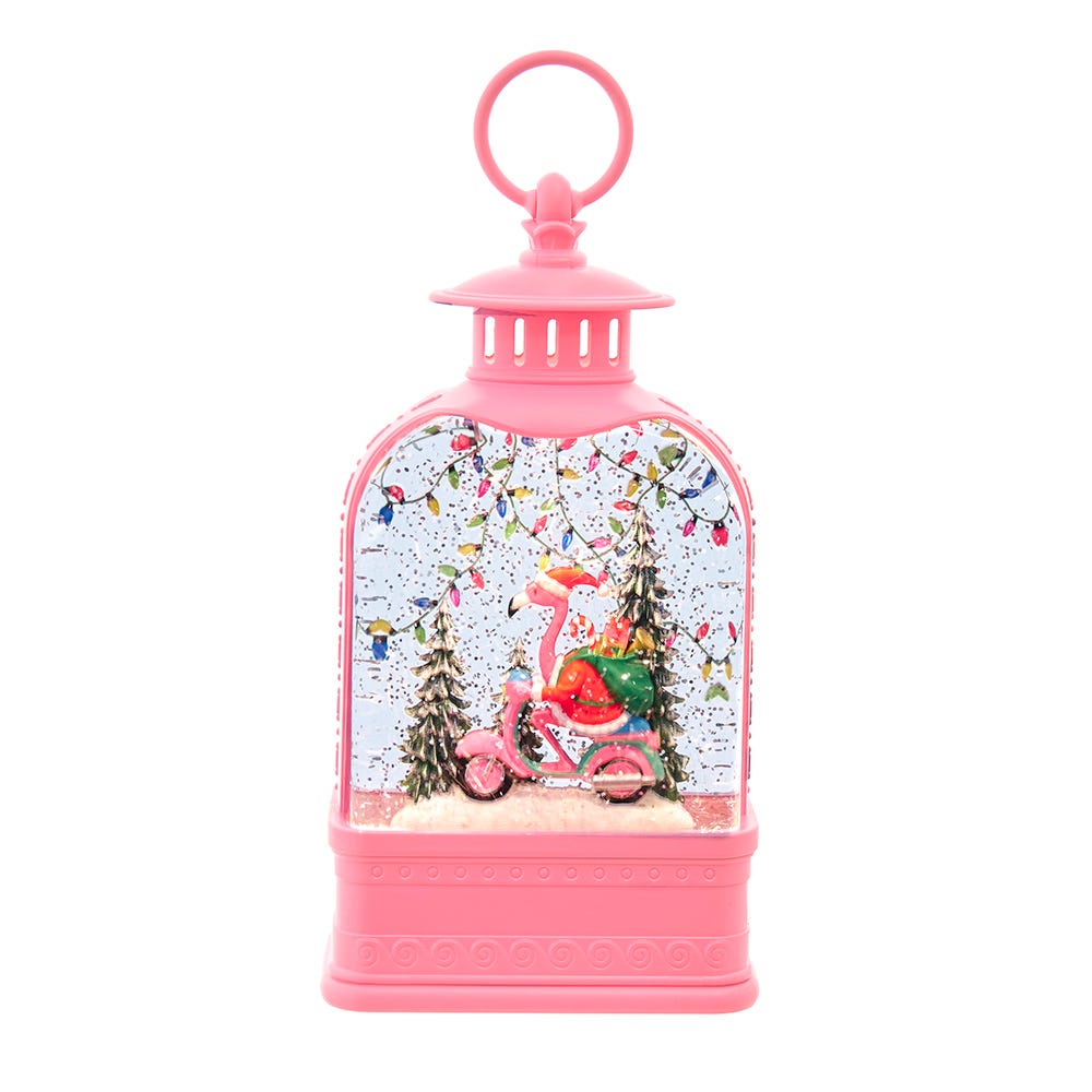 9.75 Battery Operated USB LED Lighted Flamingo Riding Motorcycle Water Lantern - Thumbnail 2