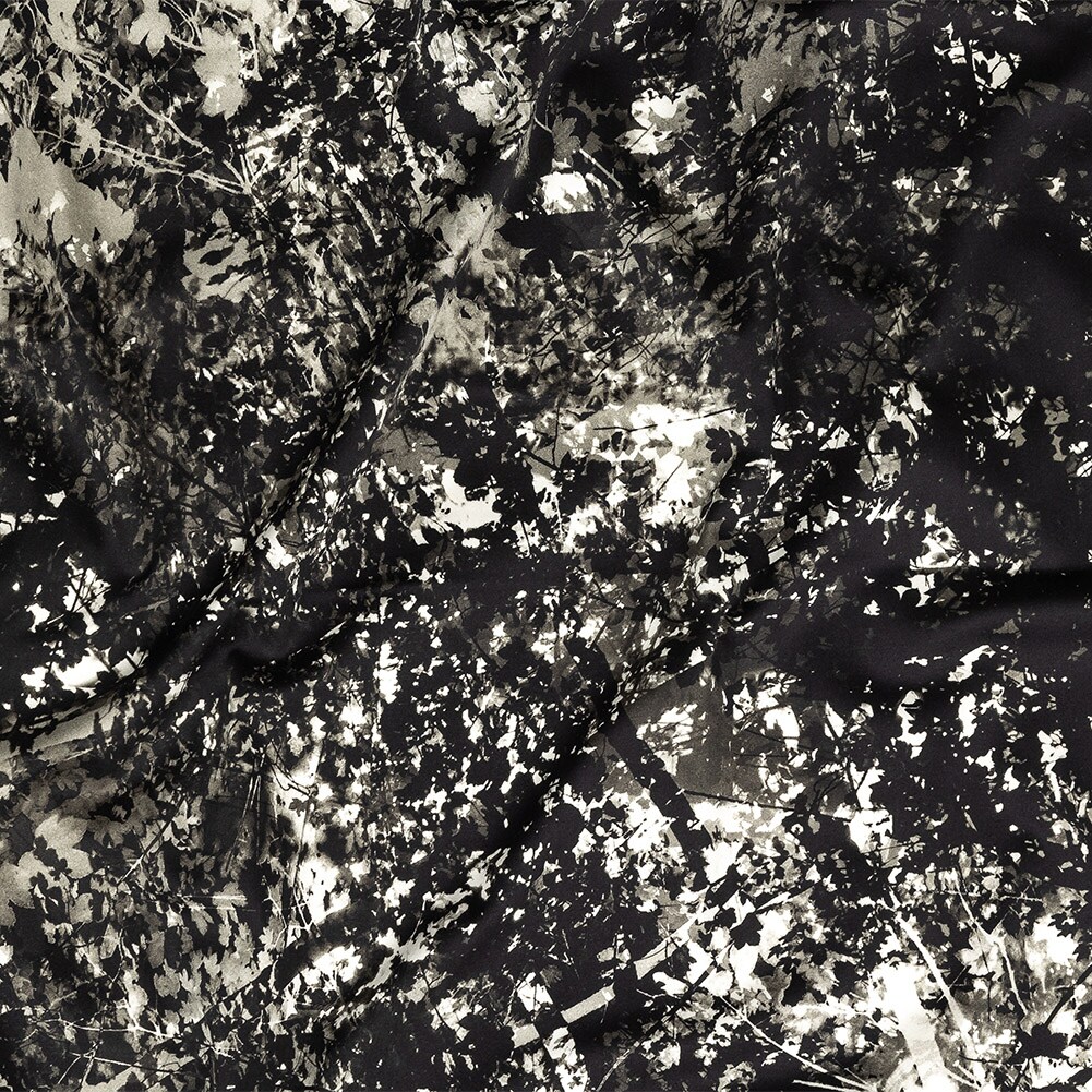 1 Yard Black and White Leafy Branches Sylvan Spectres Stretch Cotton Sateen Fabric