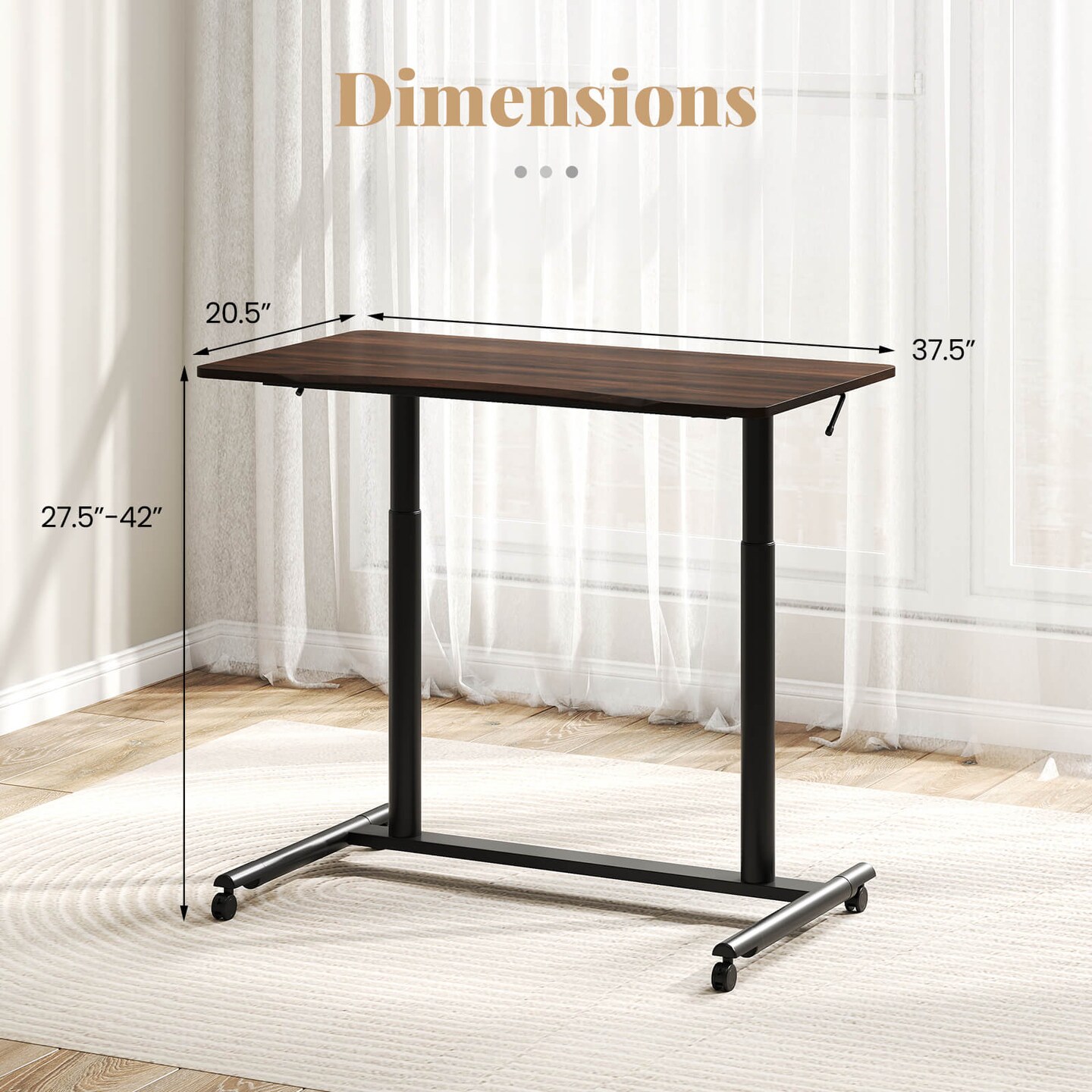 Goplus Height Adjustable Computer Desk Sit Stand Rolling Notebook Table Natural\Brown\Black