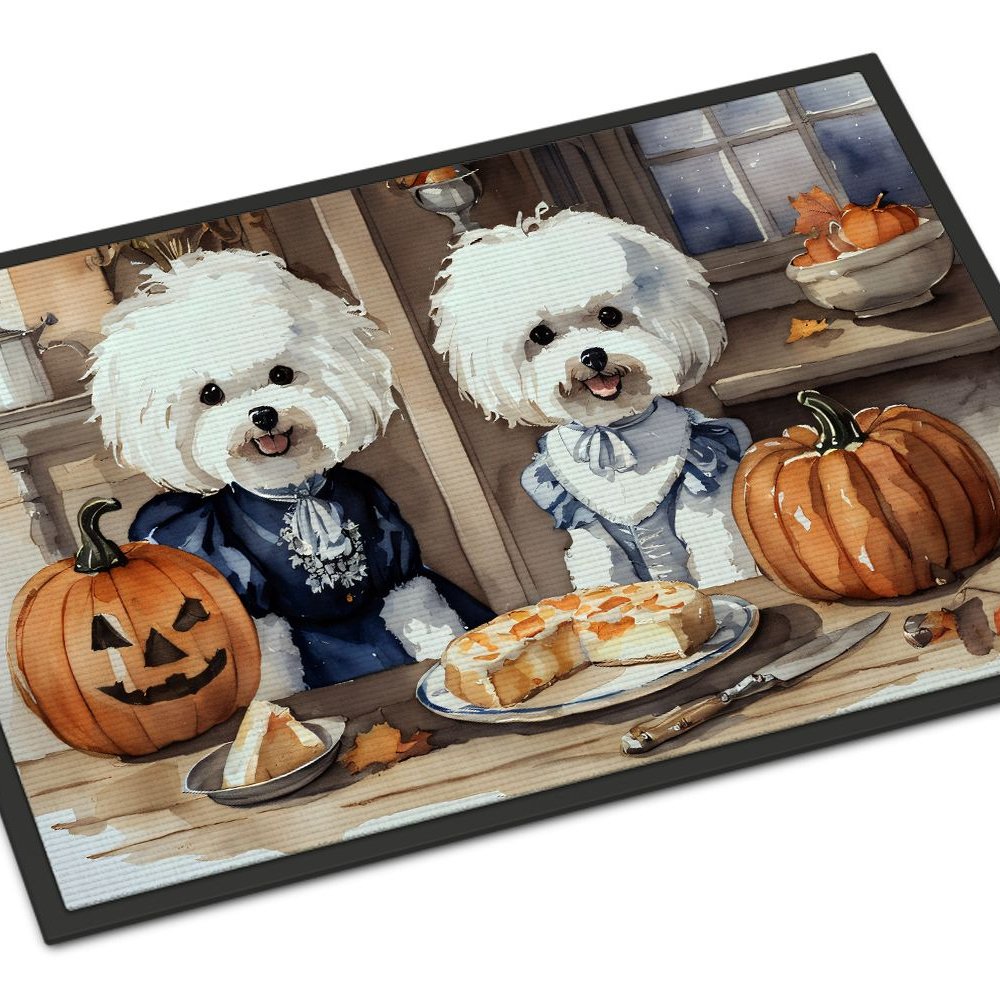 Edge Collections - 24" x 36" - Multicolor - Bichon Frise Fall Kitchen Pumpkins Doormat Non Slip Washable - 1 Piece