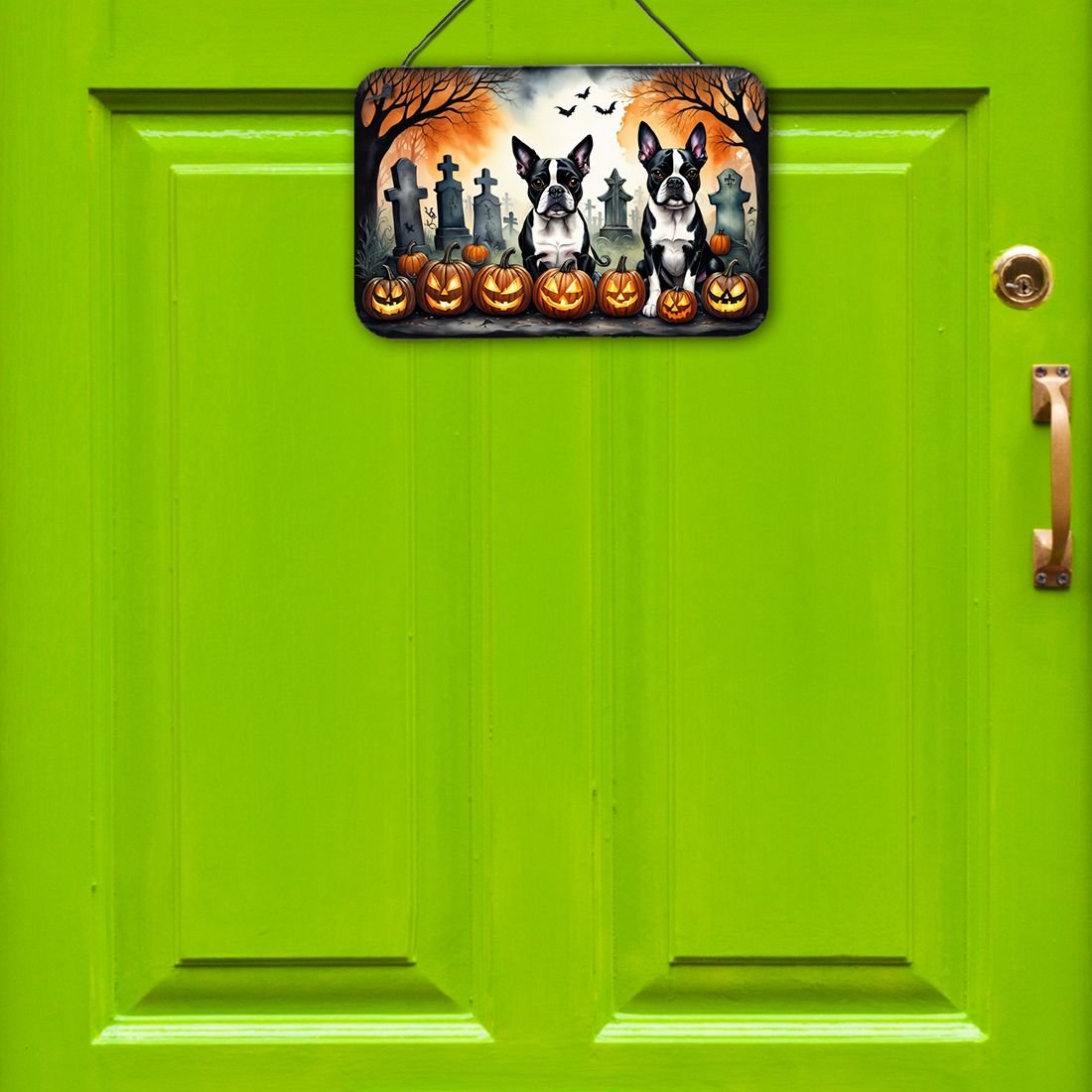 Edge Collections - 8" x 12" - Multicolor - Boston Terrier Halloween Aluminum Metal Sign - 1 Piece
