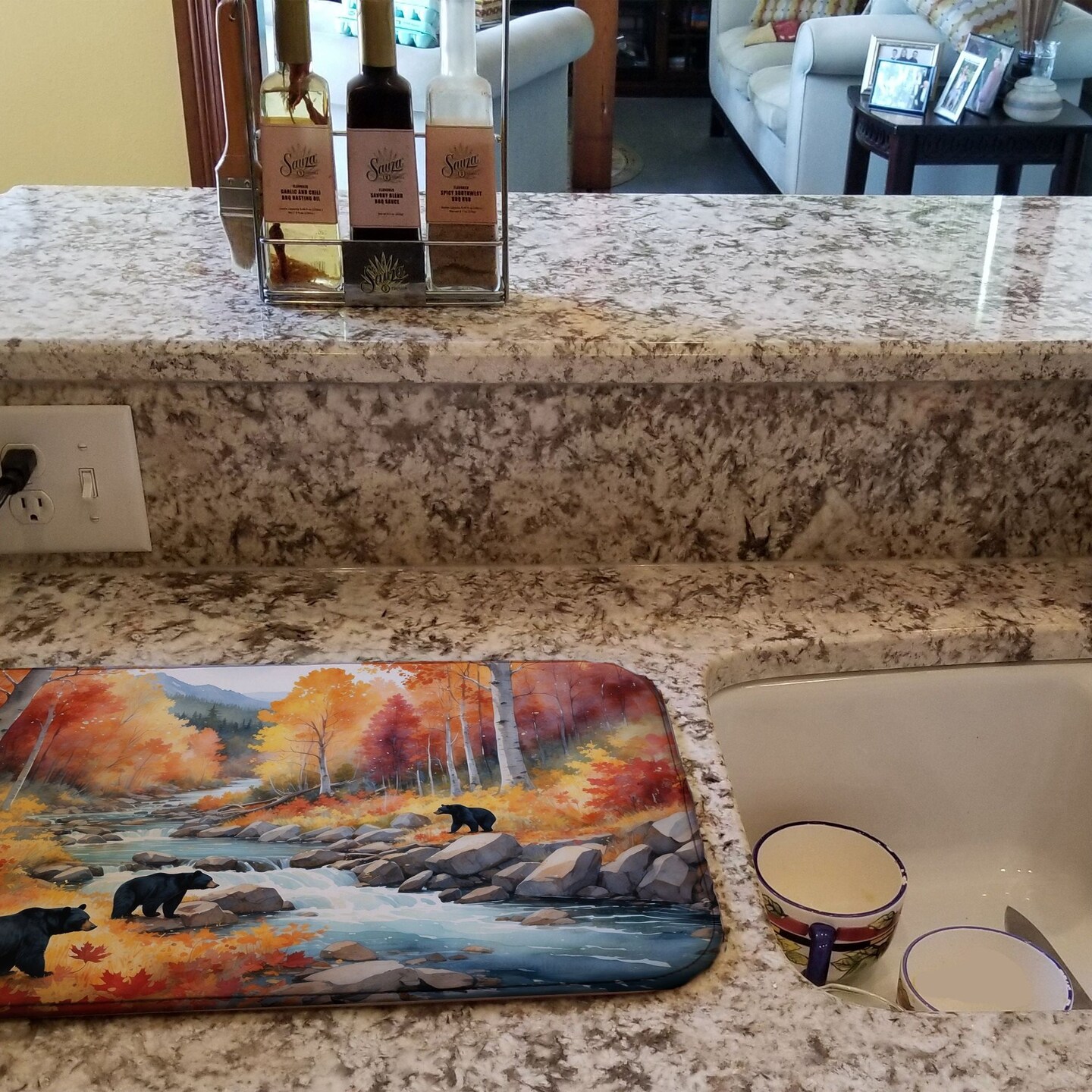 Edge Collections - 14" x 22" - Multicolor - Bears Autumn In The Woods Dish Drying Mat - 1 Piece