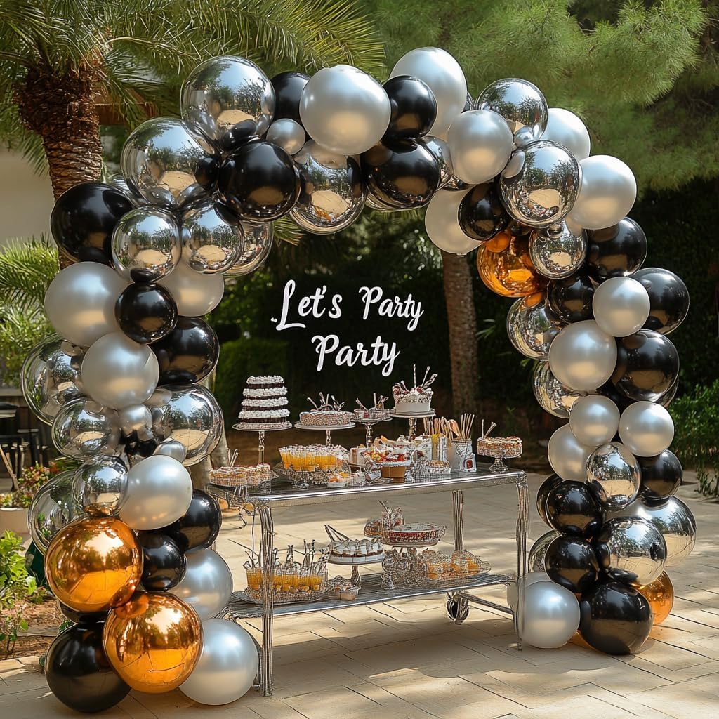 Black Silver Confetti Latex Balloons(Black and Silver)