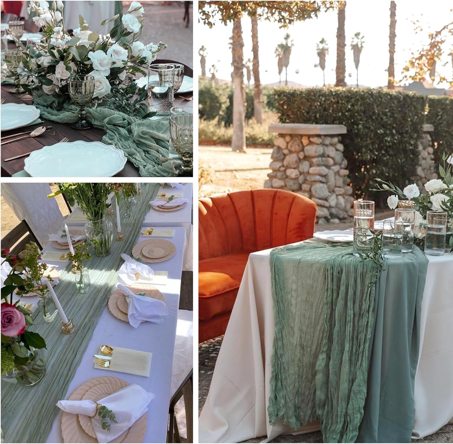 10FT Sage Green Cheesecloth Table Runner 35 x120 Inches Long Gauze Boho Cheese Cloth Runners(Sage Green)120"L x 35"W