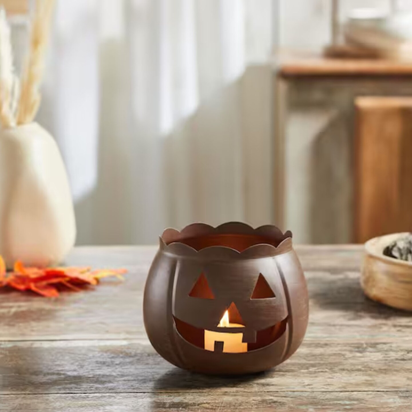 4.25 Inch Bronze Jack O Lantern Halloween Candle Holder