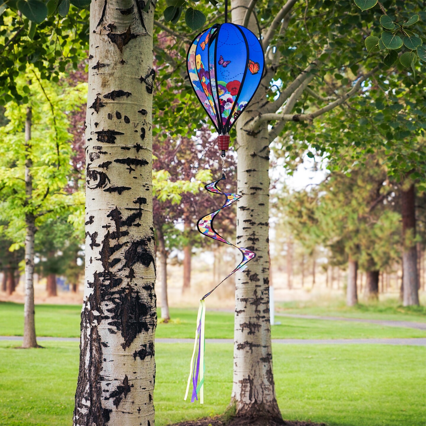 In the Breeze 0988 - Spring Pansies Hot Air Balloon - 6 Panel Spinning Balloon - Outdoor Hanging Decoration