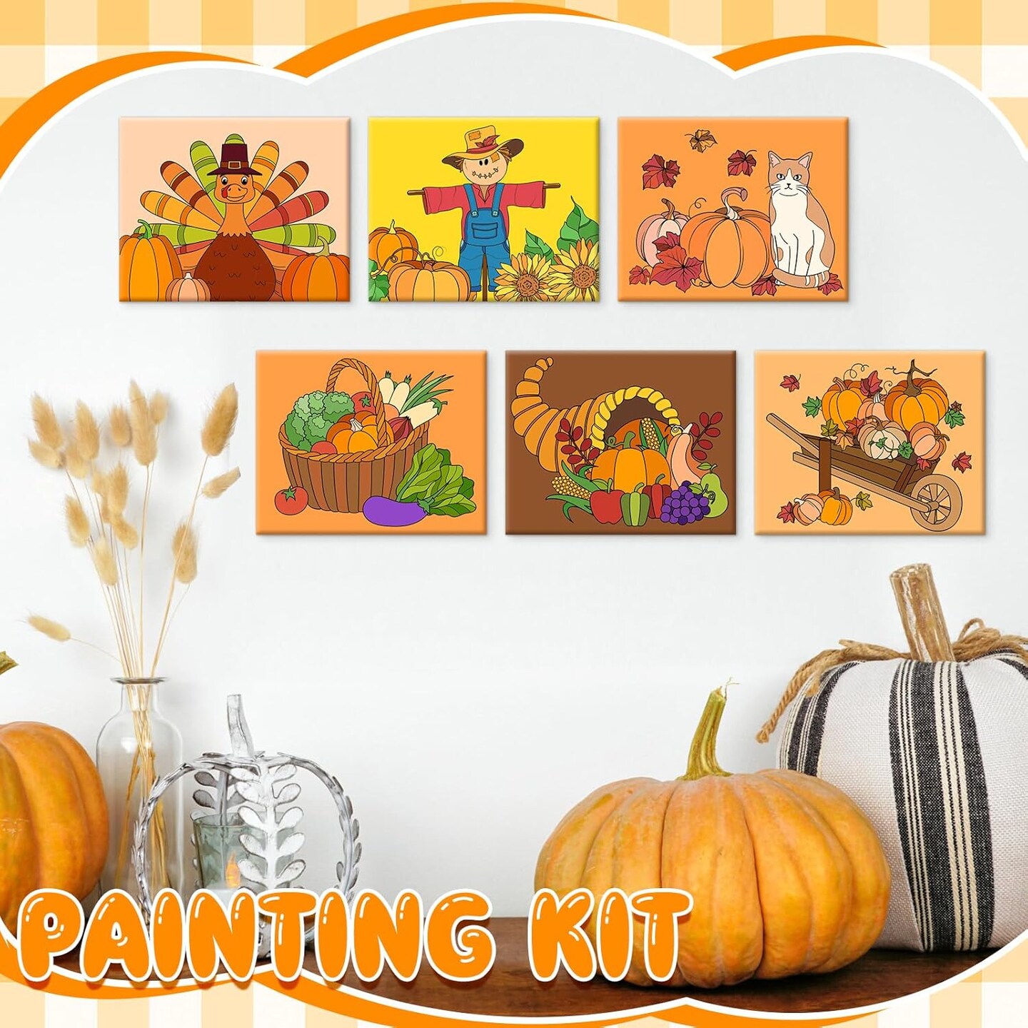 12 Set Fall Pre Drawn Canvas to Paint 7.87 x 9.84 Inches Thanksgiving Day Pre Printed Canvas