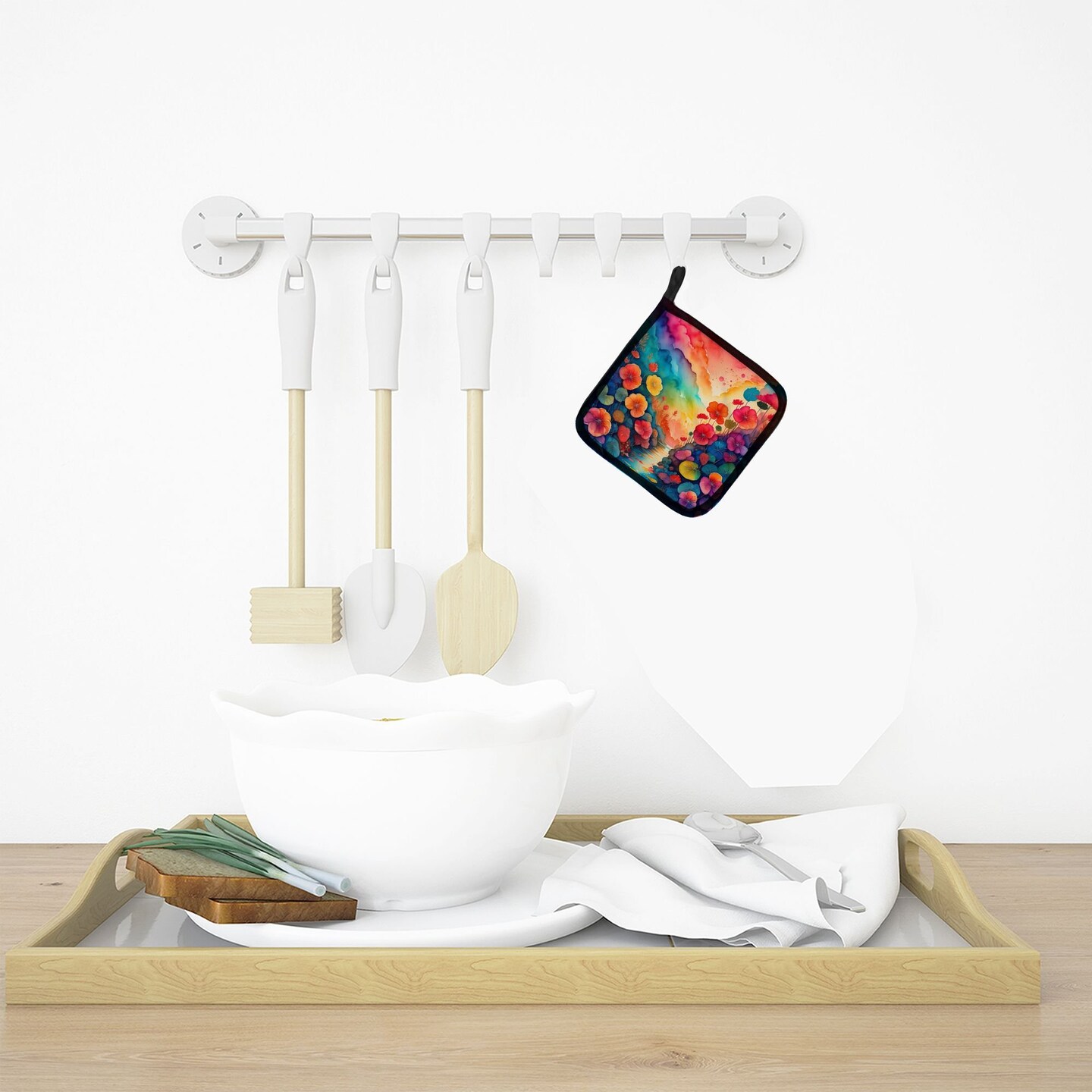 Edge Collections - 7.5" x 7.5" - Multicolor - Begonias Pot Holders Heat Resistant Oven Hot Pads - 1 Pair