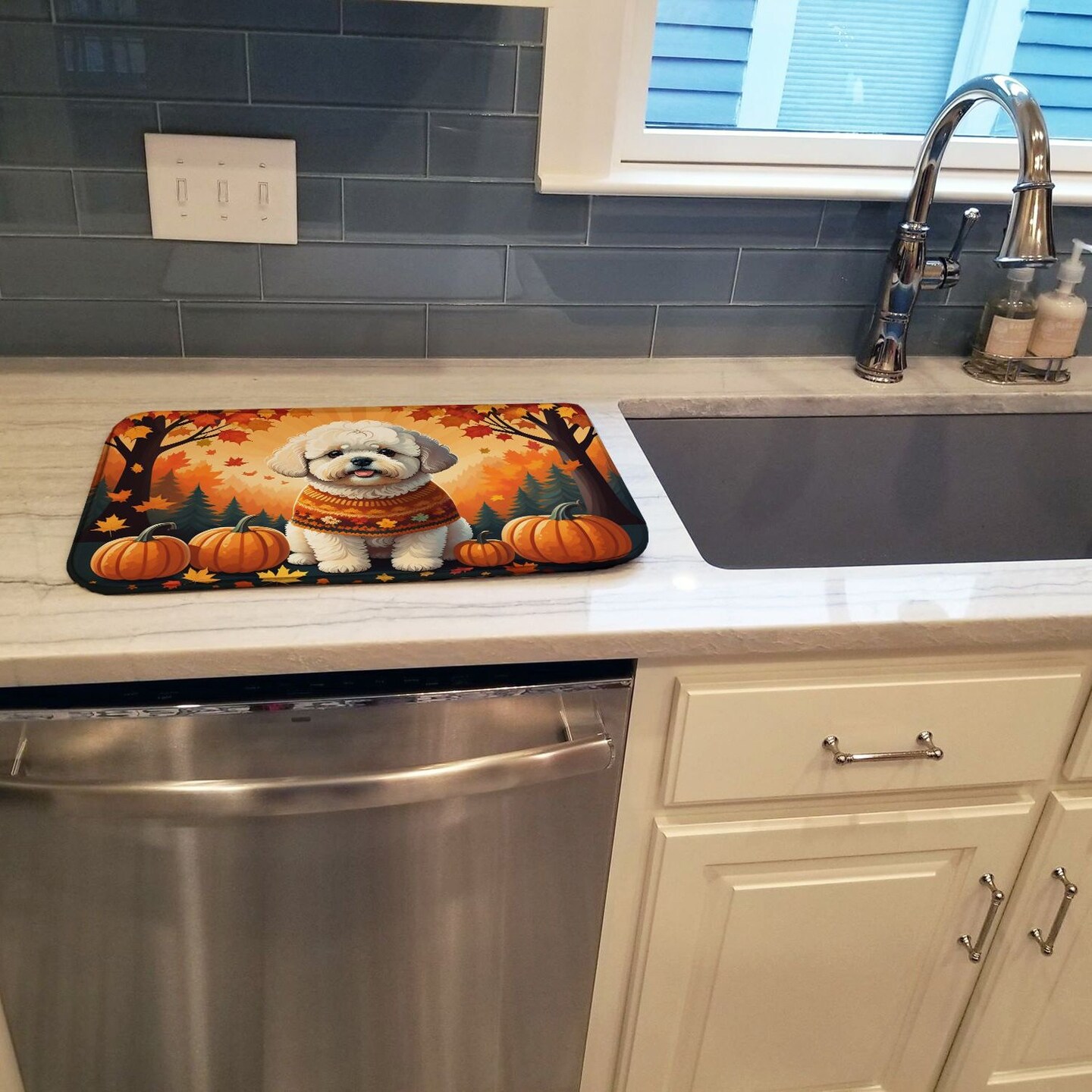 Edge Collections - 14" x 22" - Multicolor - Bichon Frise Dish Drying Mat - 1 Piece