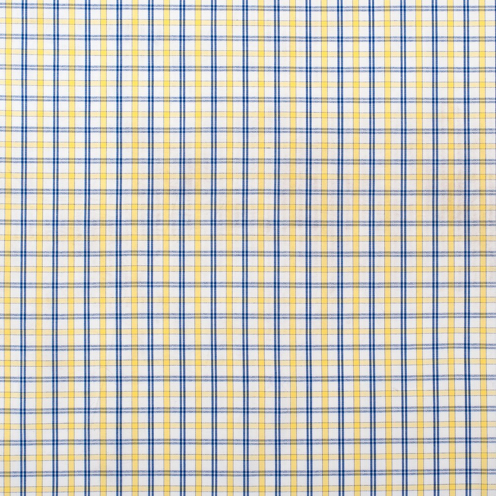 1 Yard White Primary Blue and Lemon Peel Plaid Cotton Shirting Fabric