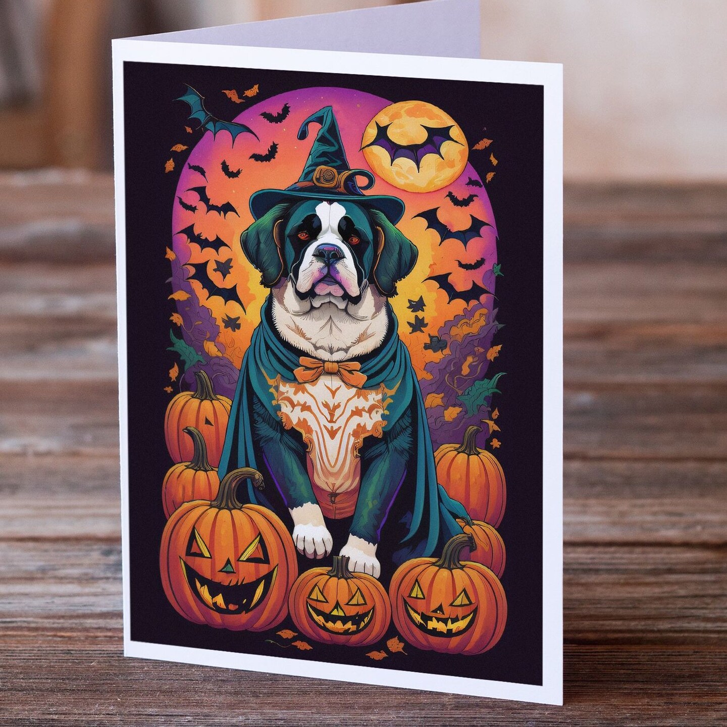 Edge Collections - 5" x 7" - Multicolor - Saint Bernard Witchy Halloween Greeting Cards - 8 Pieces